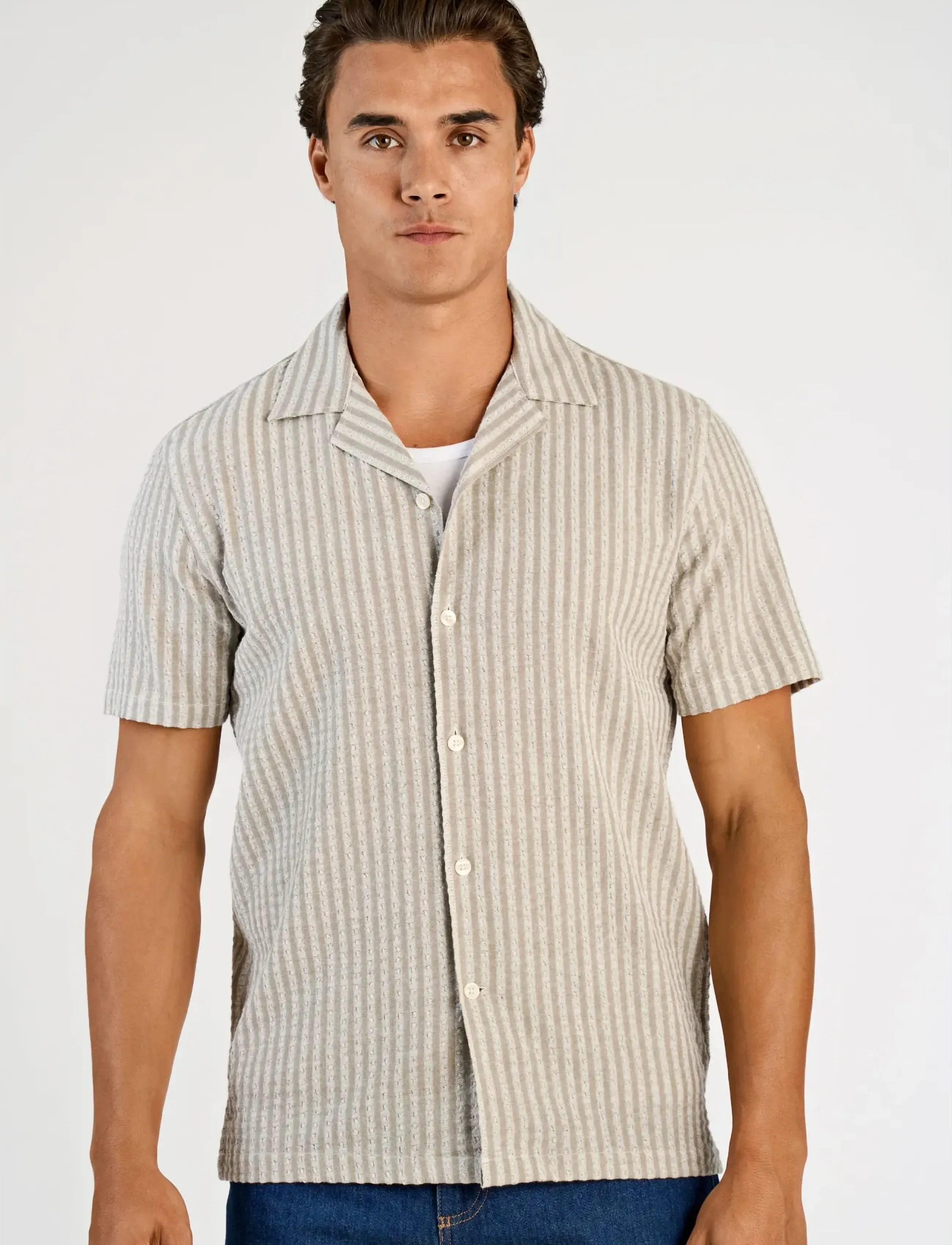 Lindbergh - Cotton structure shirt S/S - triibulised särgid - army - 3