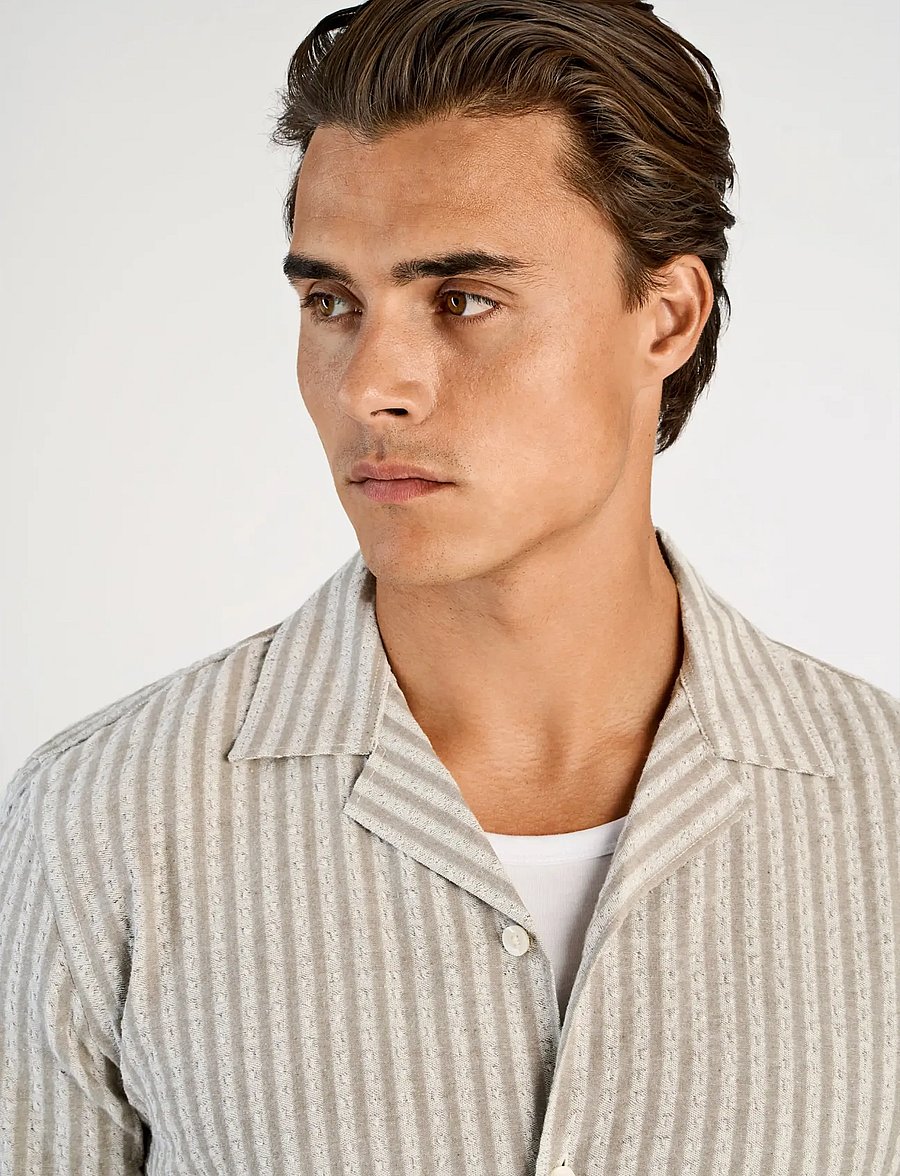 Lindbergh - Cotton structure shirt S/S - triibulised särgid - army - 5