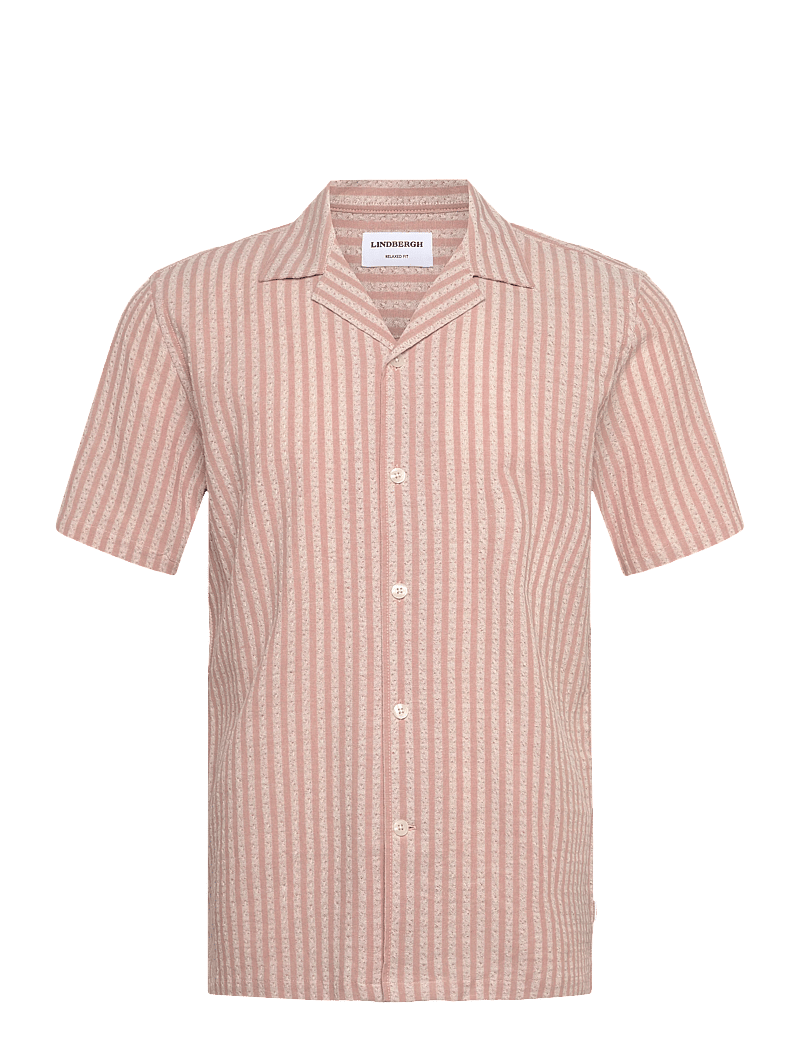 Lindbergh - Cotton structure shirt S/S - stribede skjorter - baked rose - 1