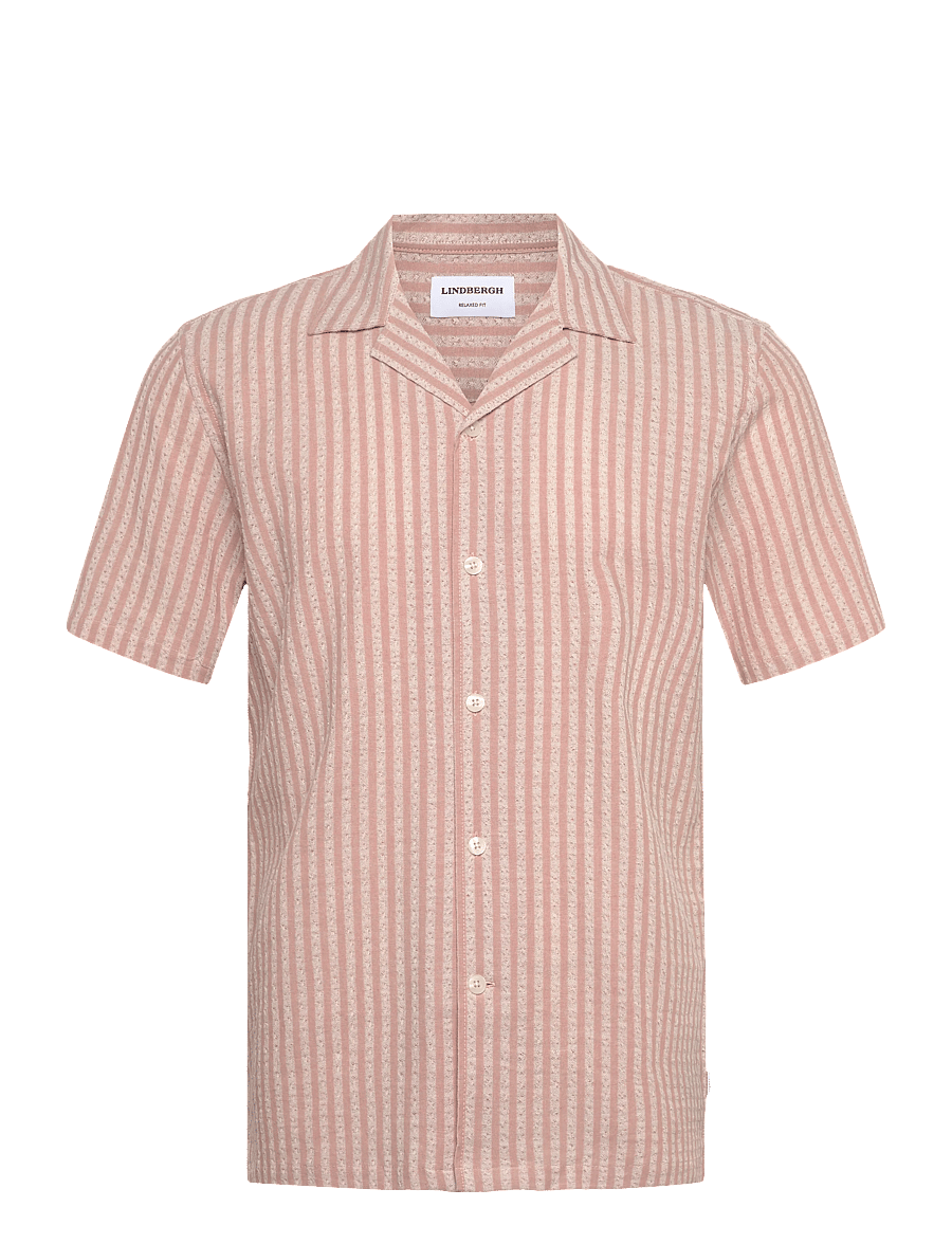 Lindbergh - Cotton structure shirt S/S - stribede skjorter - baked rose - 1