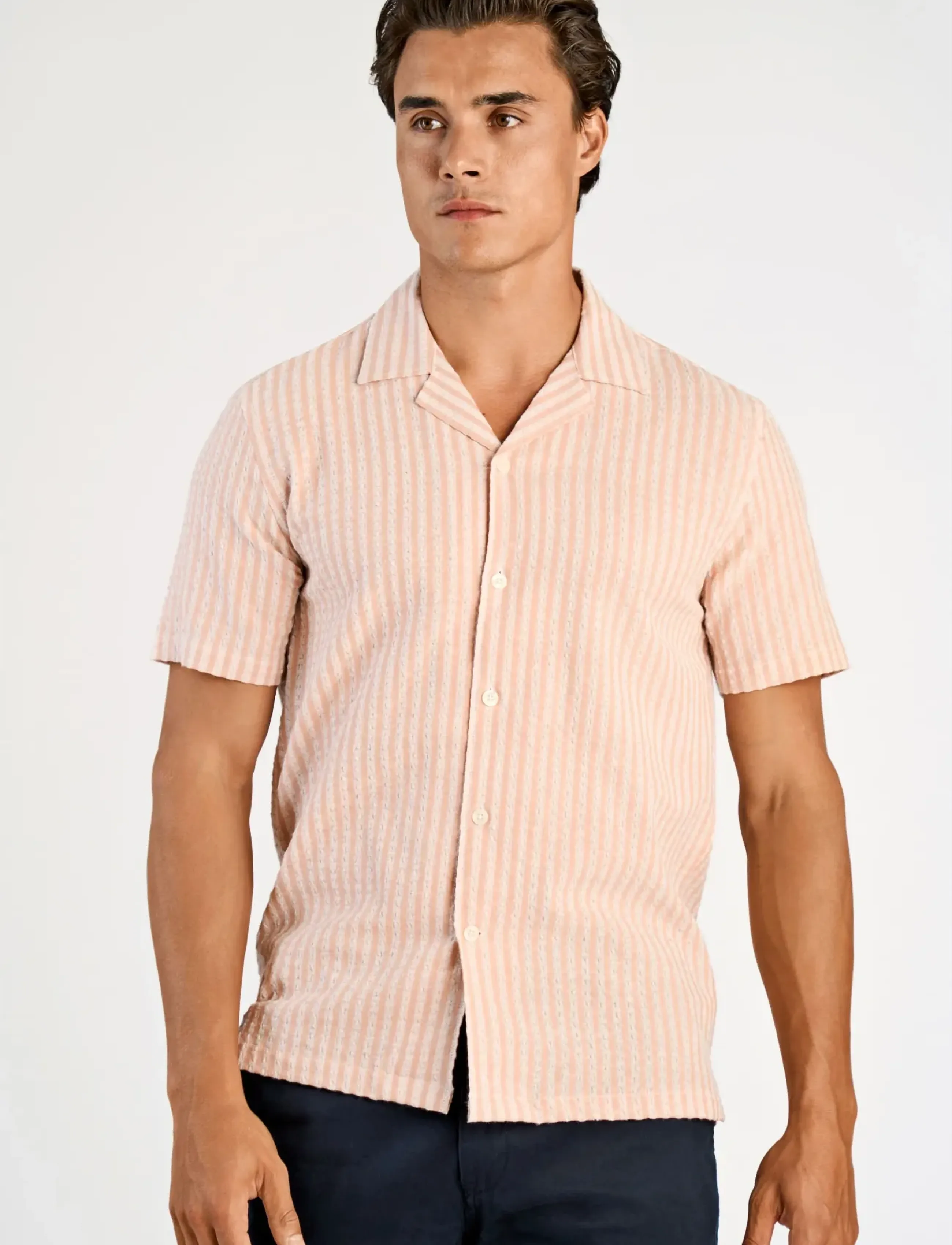 Lindbergh - Cotton structure shirt S/S - stribede skjorter - baked rose - 3