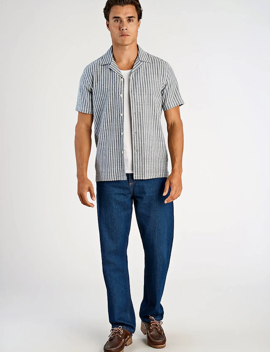 Lindbergh - Cotton structure shirt S/S - gestreifte hemden - dk blue - 0