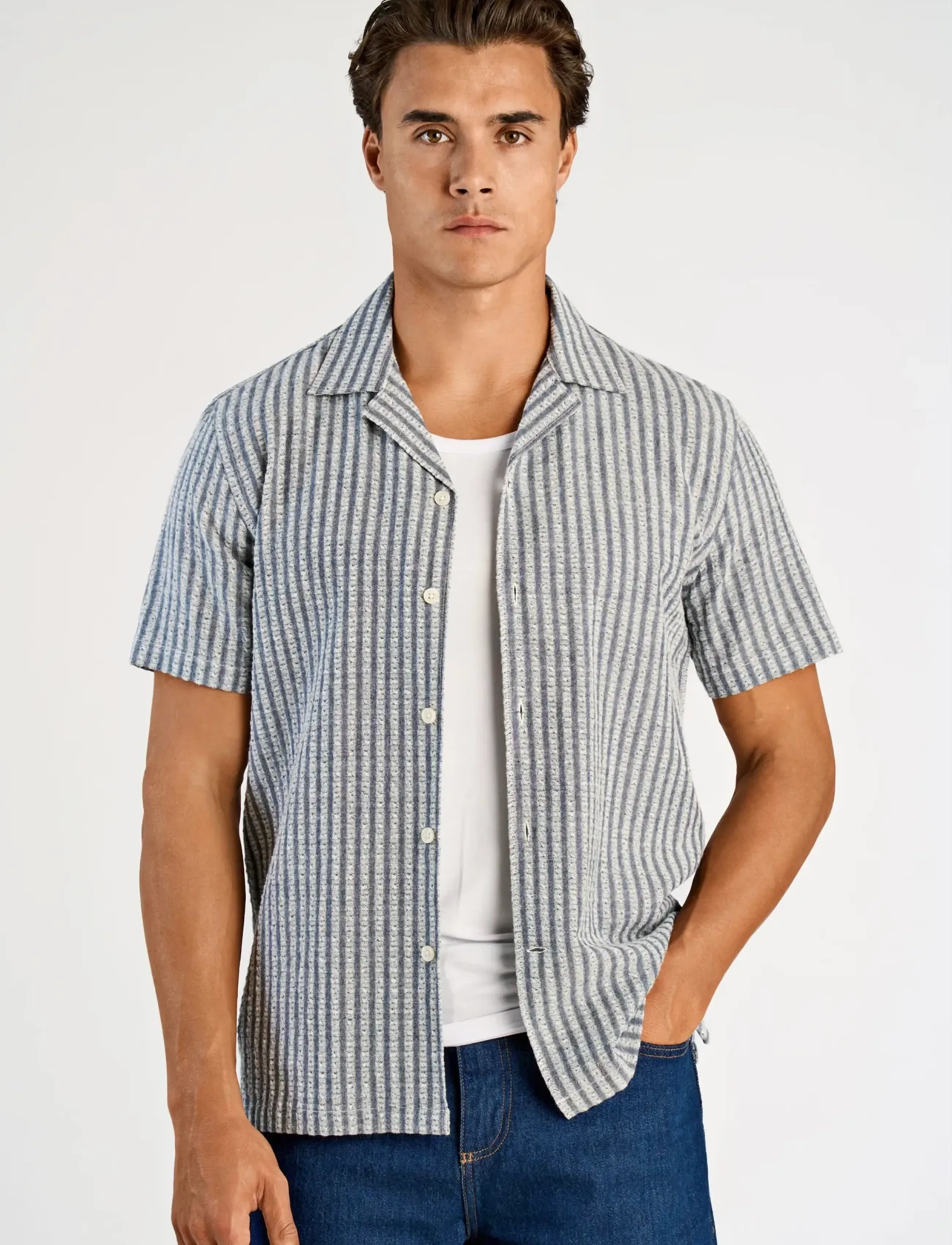 Lindbergh - Cotton structure shirt S/S - gestreifte hemden - dk blue - 3