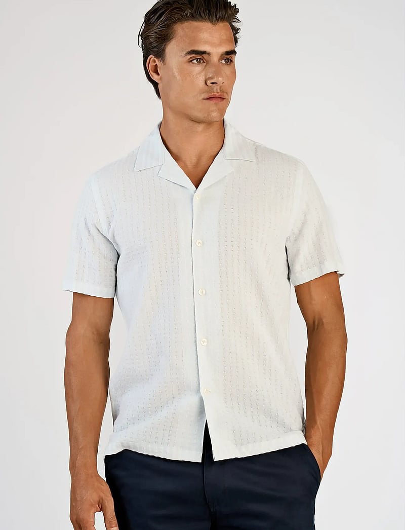 Lindbergh - Cotton structure shirt S/S - stribede skjorter - ice blue - 3