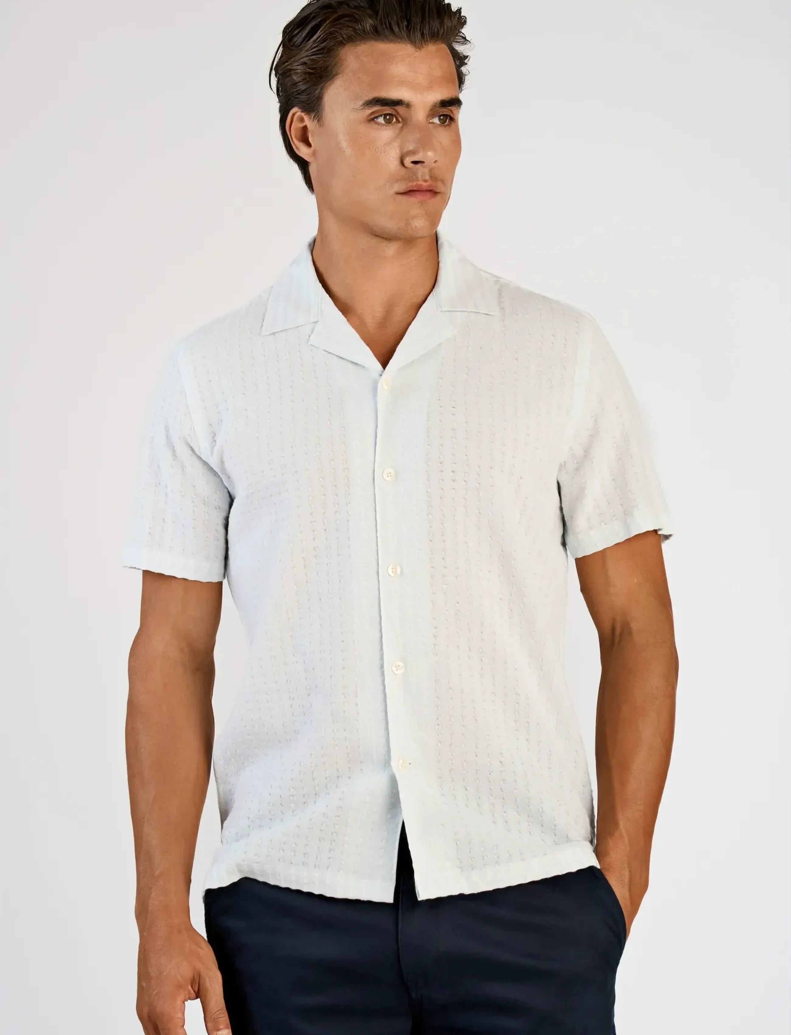 Lindbergh - Cotton structure shirt S/S - gestreifte hemden - ice blue - 3