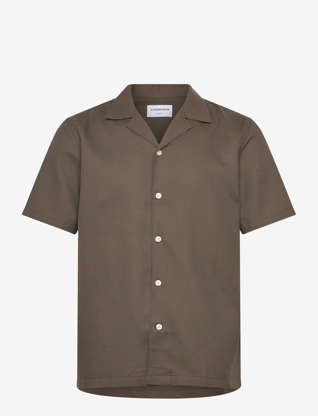 Lindbergh - Solid dobby cotton shirt S/S - kortærmede skjorter - faded brown - 1