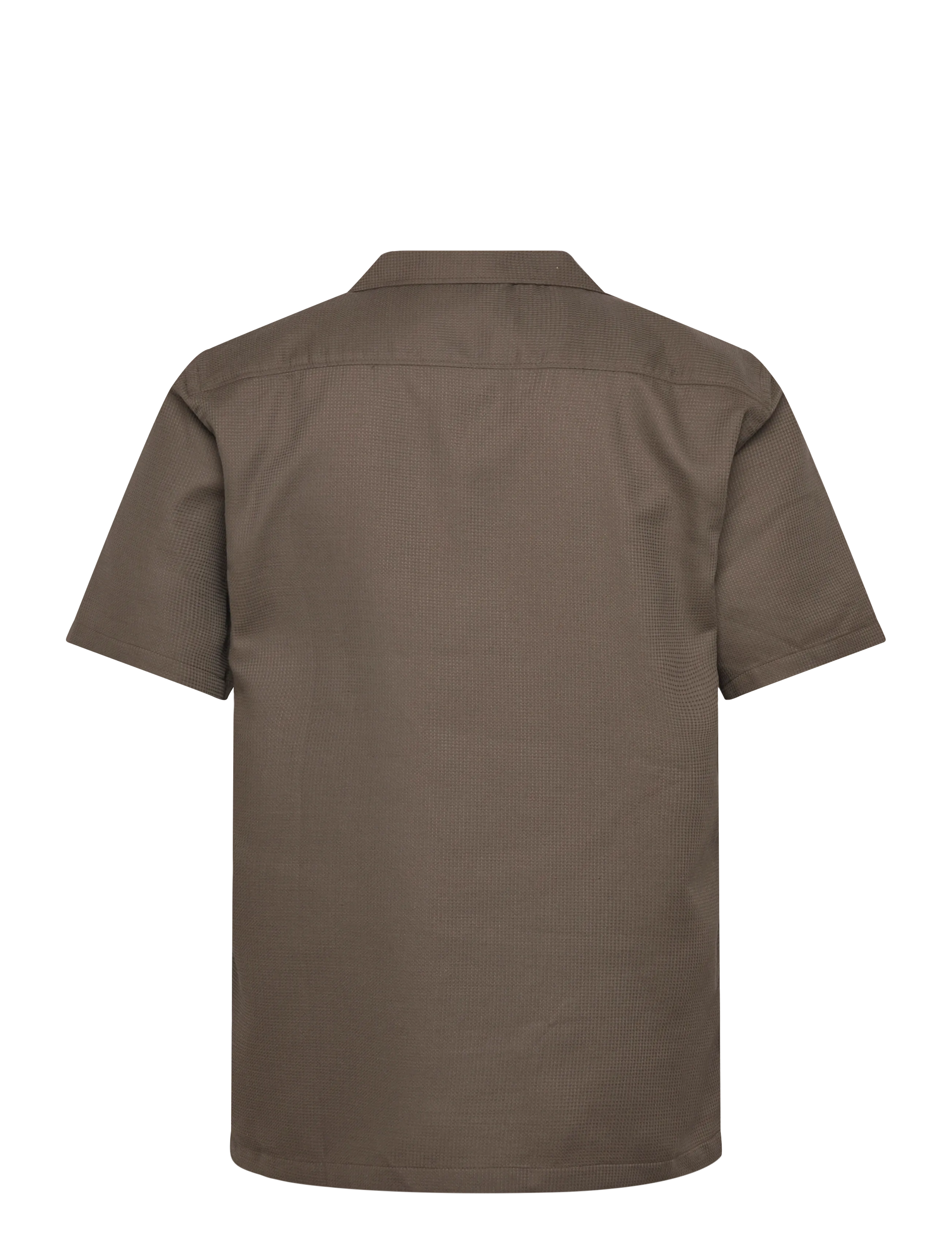 Lindbergh - Solid dobby cotton shirt S/S - kortermede skjorter - faded brown - 2