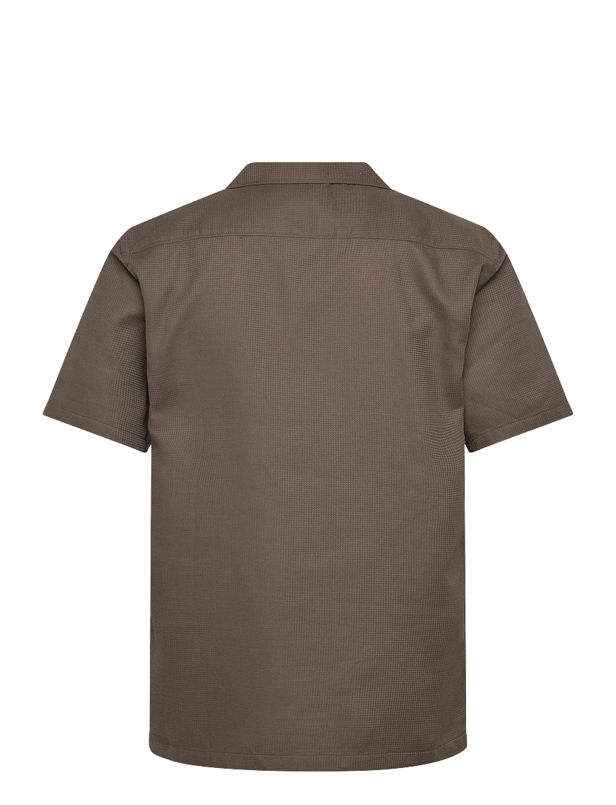 Lindbergh - Solid dobby cotton shirt S/S - kortærmede skjorter - faded brown - 2