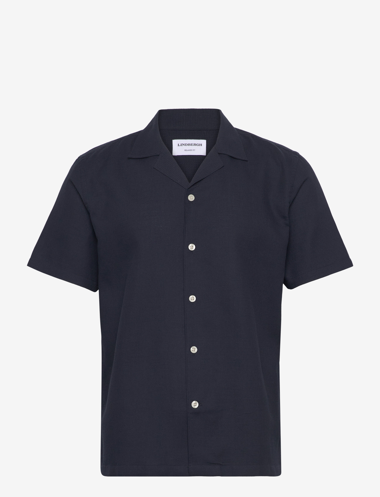 Lindbergh - Solid dobby cotton shirt S/S - kurzarmhemden - navy - 1