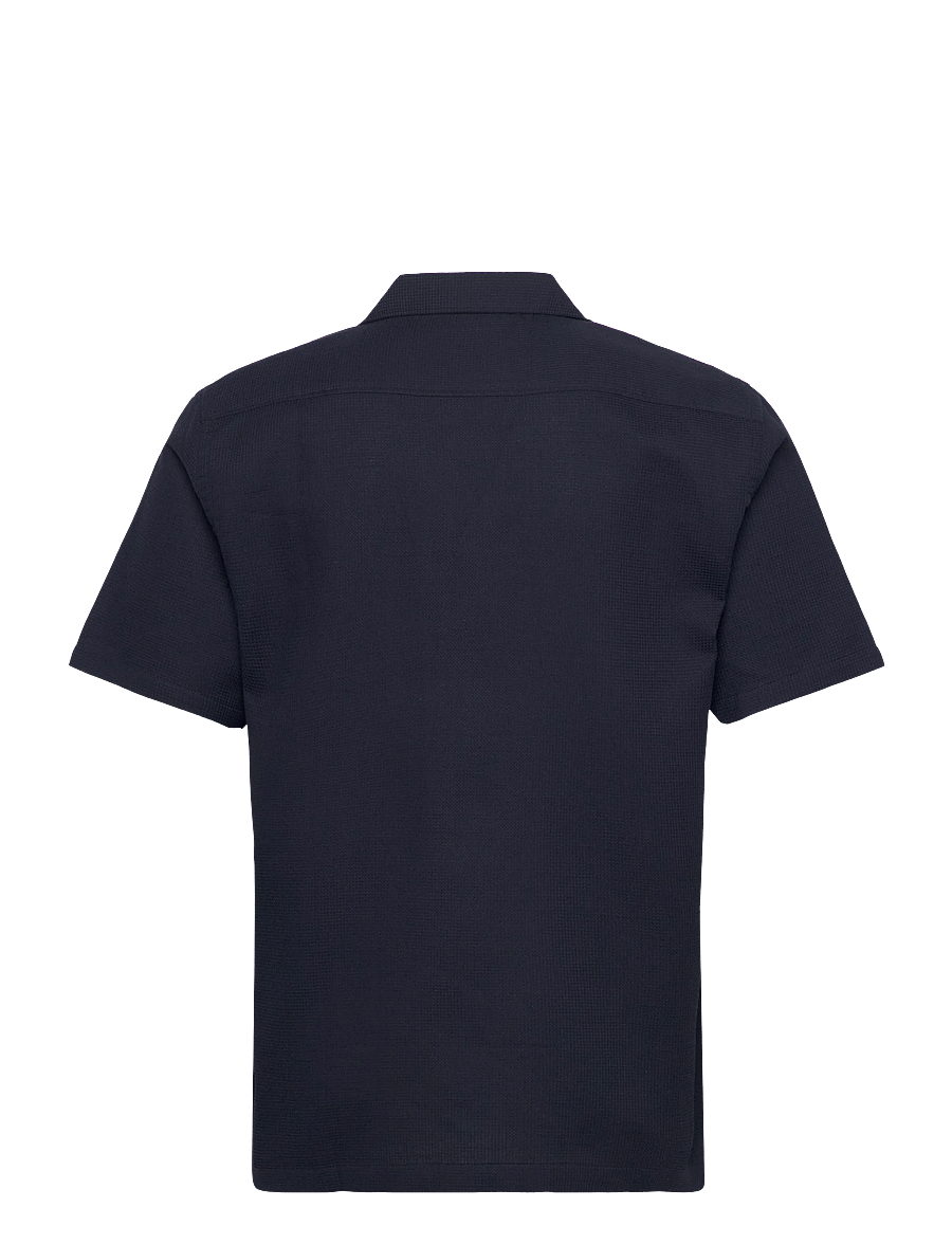 Lindbergh - Solid dobby cotton shirt S/S - kortärmade skjortor - navy - 2