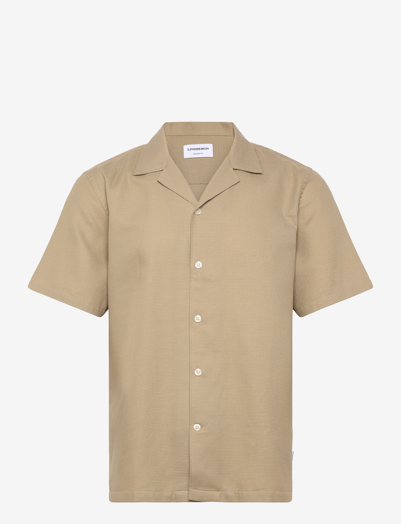 Lindbergh - Solid dobby cotton shirt S/S - kortærmede skjorter - sand - 1