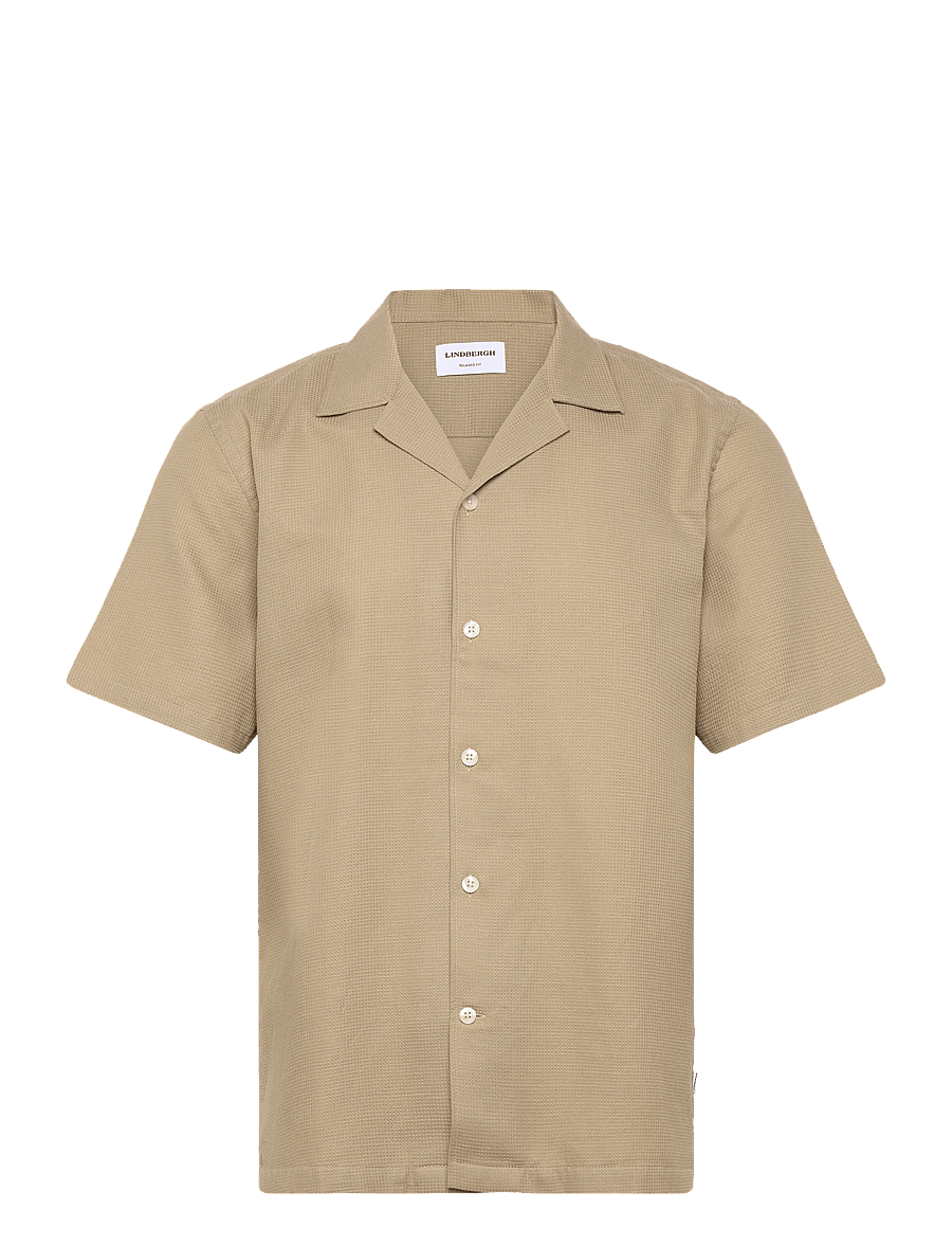 Lindbergh - Solid dobby cotton shirt S/S - lühikeste varrukatega särgid - sand - 1