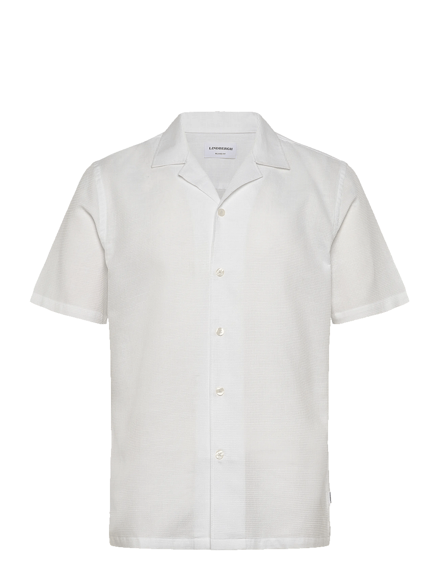 Lindbergh - Solid dobby cotton shirt S/S - kortærmede skjorter - white - 1