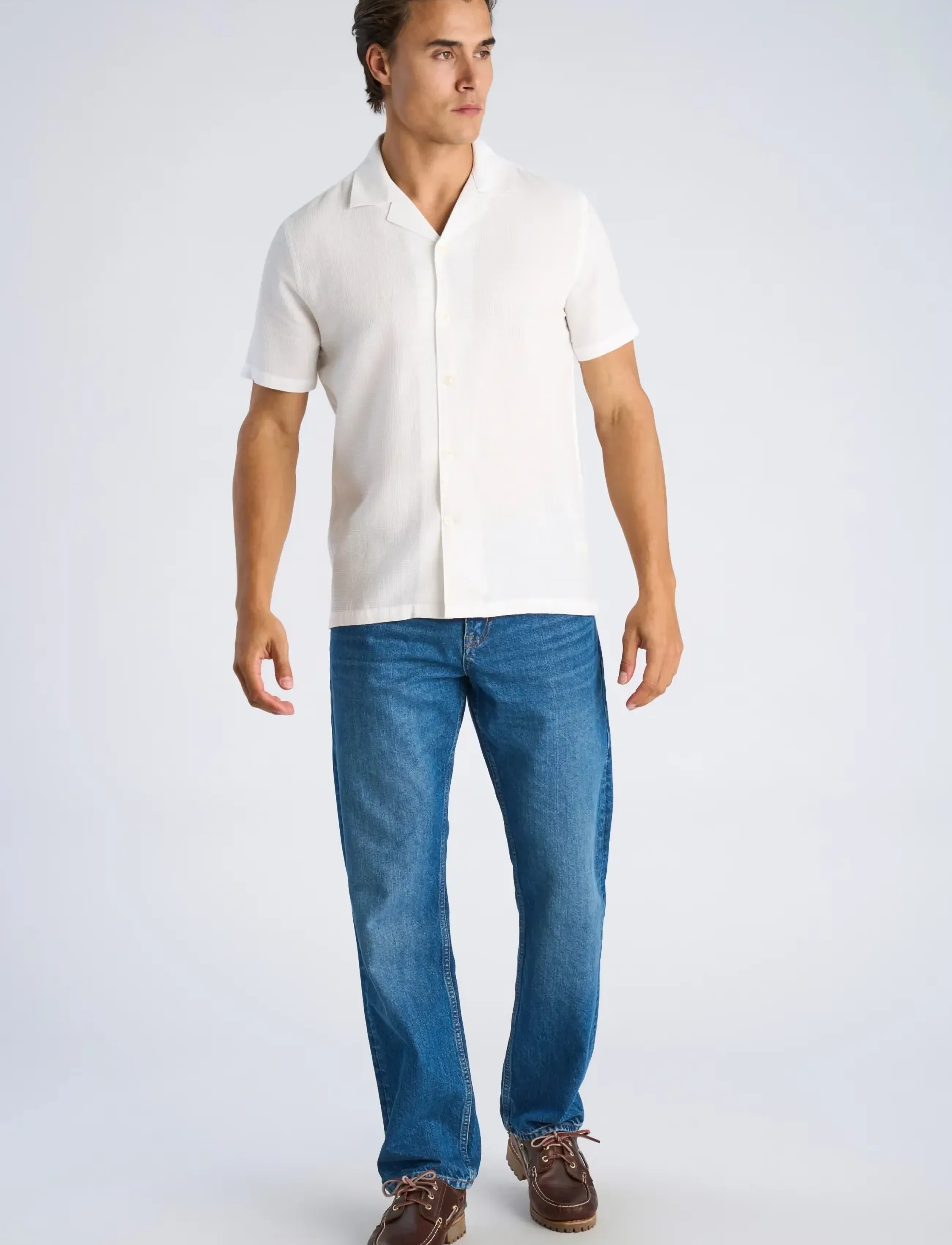 Lindbergh Solid dobby cotton shirt S/S - Kleding - WHITE / white