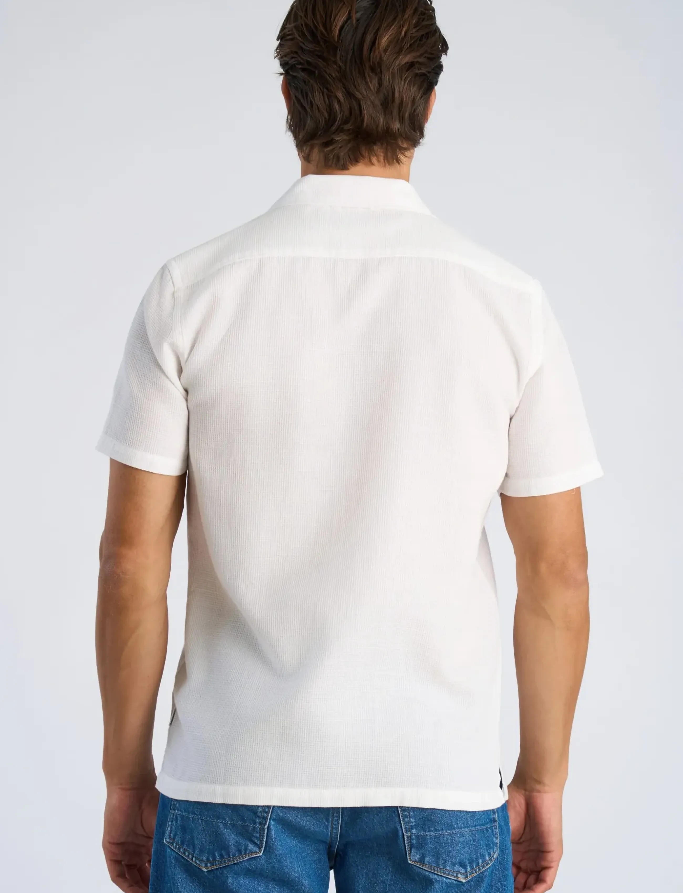Lindbergh - Solid dobby cotton shirt S/S - kurzarmhemden - white - 4
