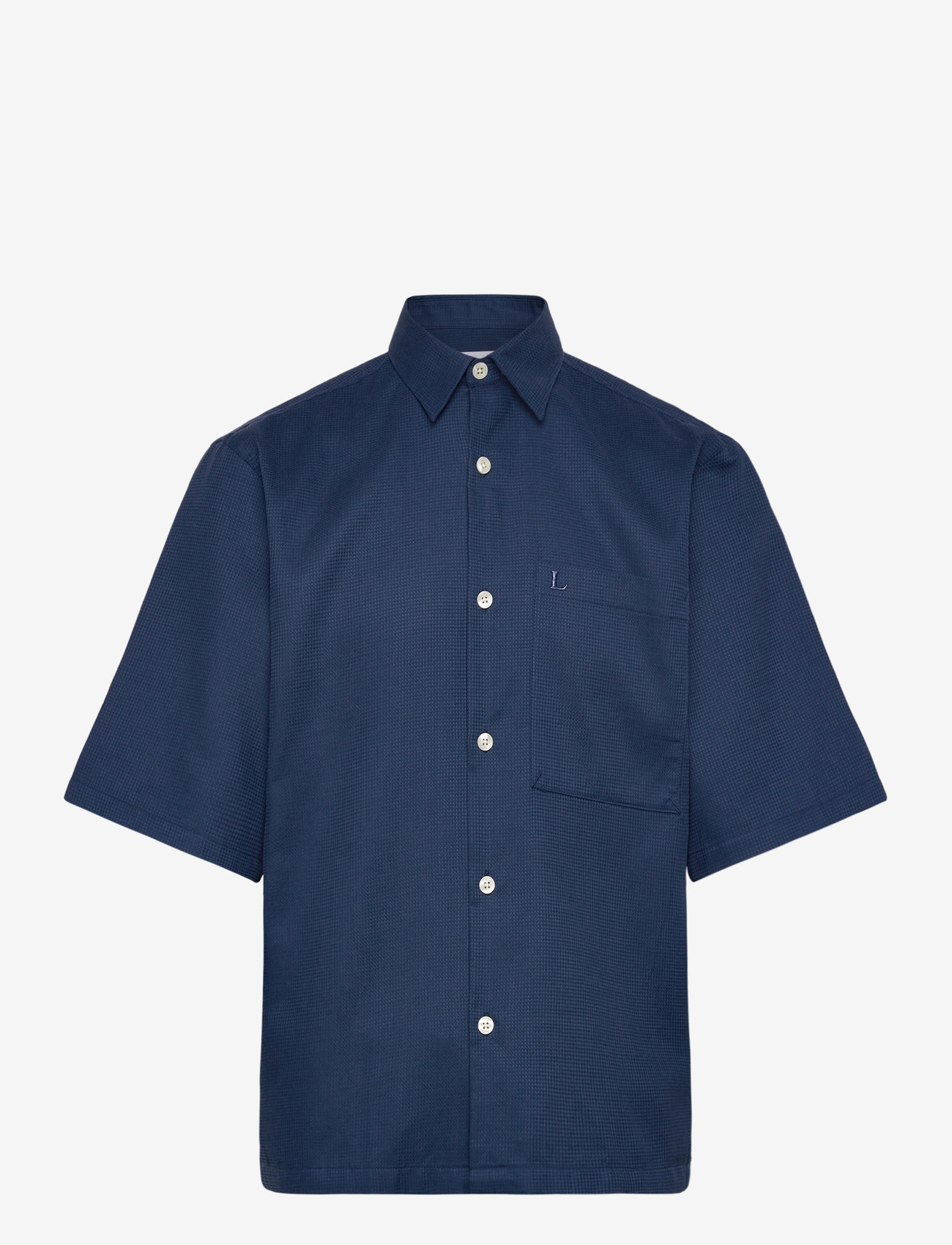 Lindbergh - Solid dobby cotton shirt S/S - kortærmede skjorter - faded blue - 1