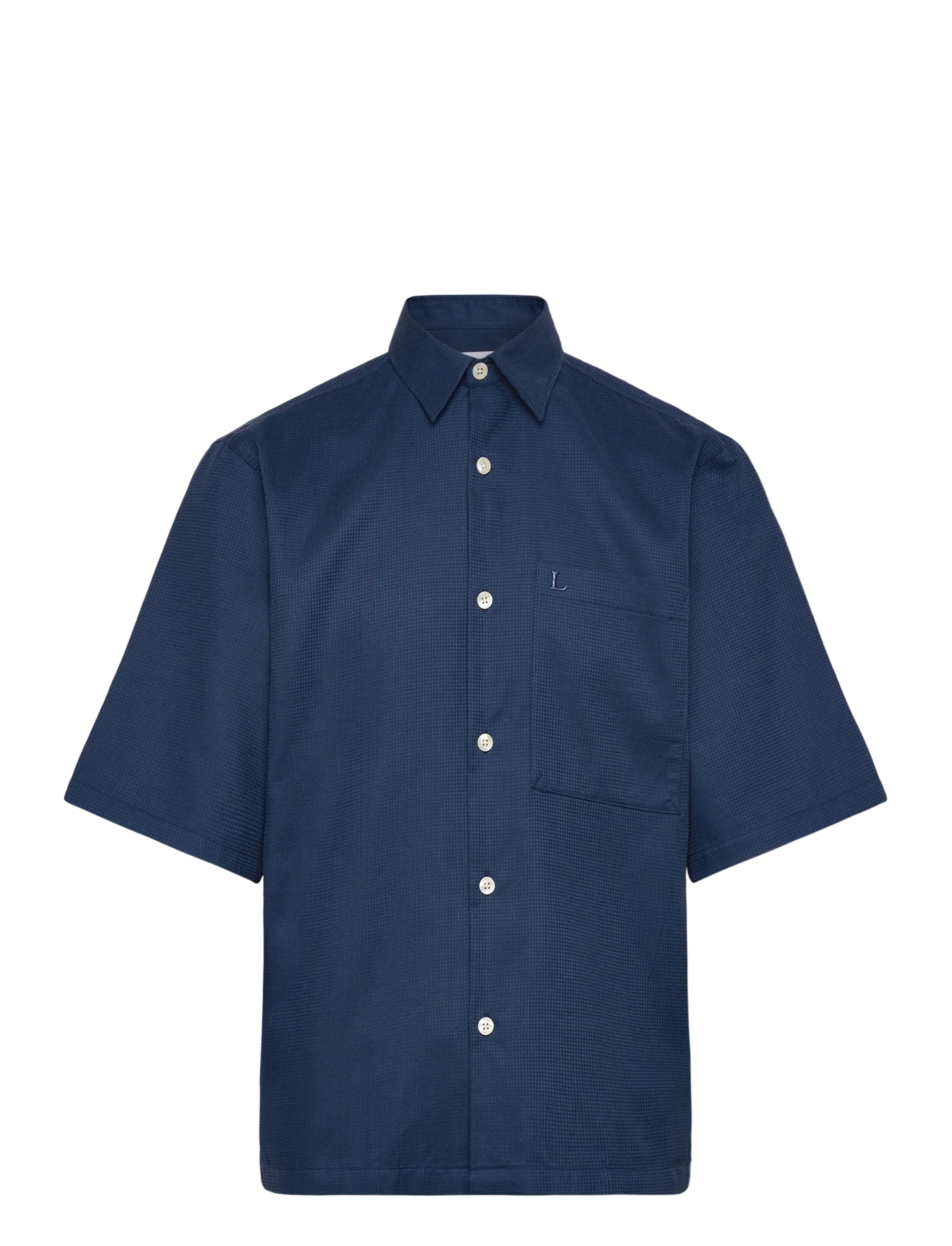 Lindbergh - Solid dobby cotton shirt S/S - short-sleeved shirts - faded blue - 1