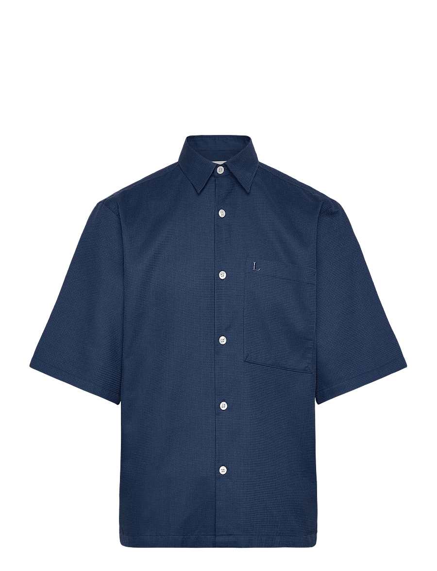 Lindbergh - Solid dobby cotton shirt S/S - kortärmade skjortor - faded blue - 1