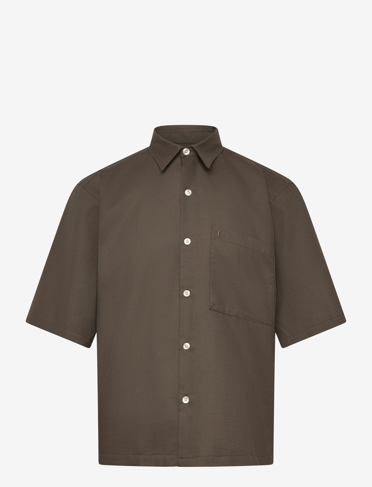Lindbergh - Solid dobby cotton shirt S/S - casual hemden - faded brown - 1
