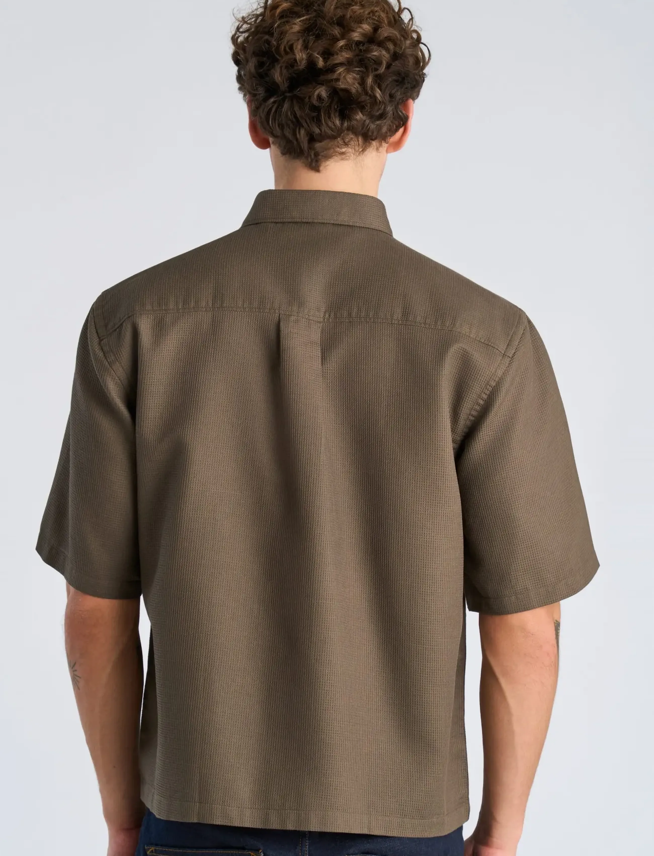 Lindbergh - Solid dobby cotton shirt S/S - kortärmade skjortor - faded brown - 4