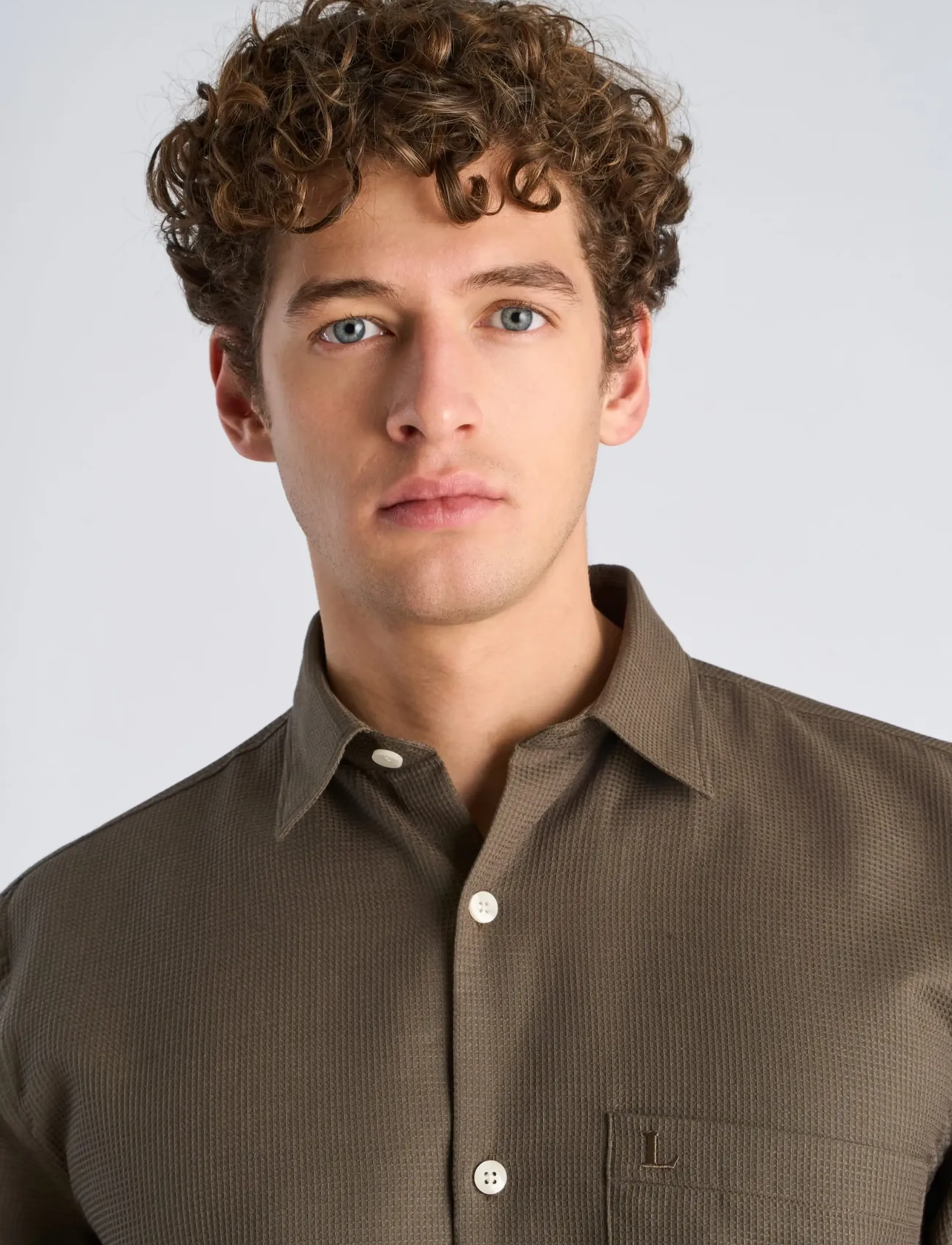 Lindbergh - Solid dobby cotton shirt S/S - kortärmade skjortor - faded brown - 5