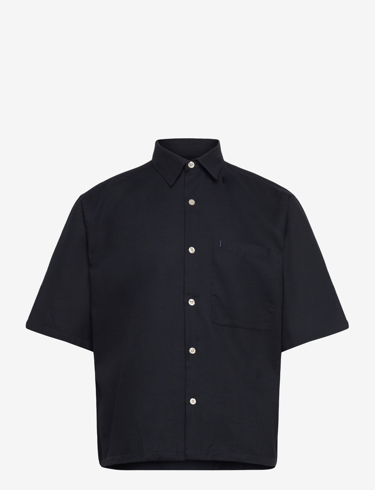Lindbergh - Solid dobby cotton shirt S/S - kortærmede skjorter - navy - 1