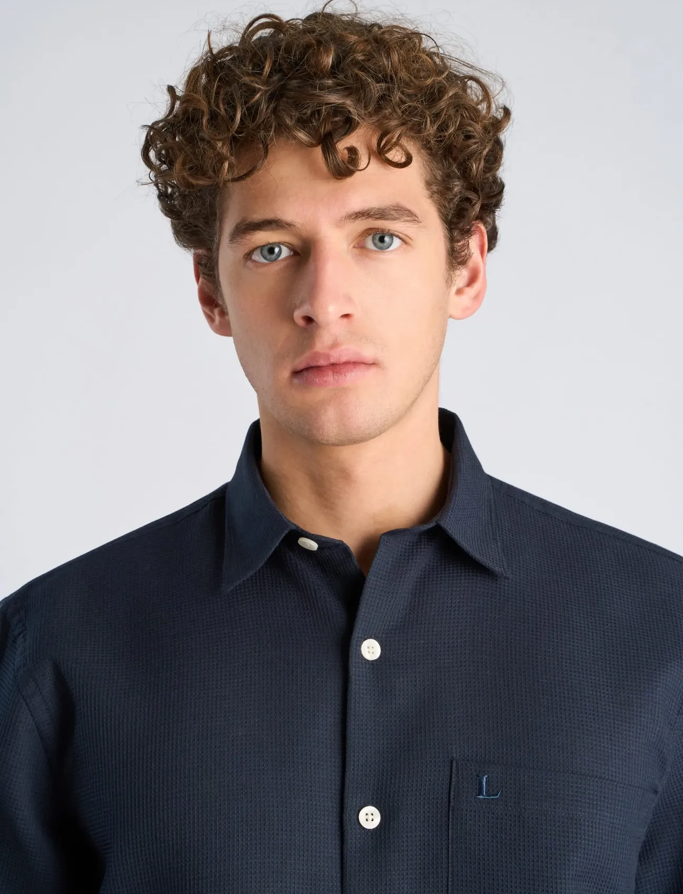 Lindbergh - Solid dobby cotton shirt S/S - lühikeste varrukatega särgid - navy - 5