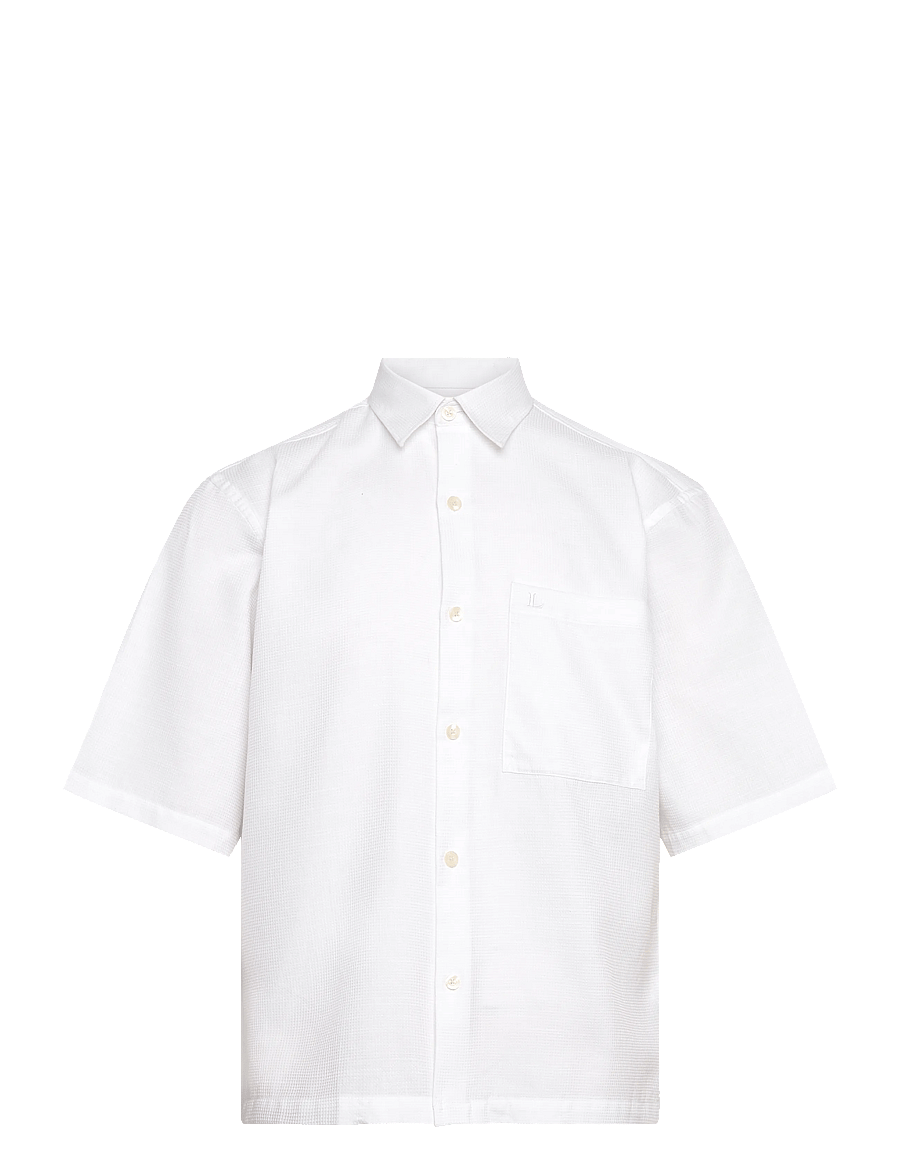 Lindbergh - Solid dobby cotton shirt S/S - short-sleeved shirts - white - 1