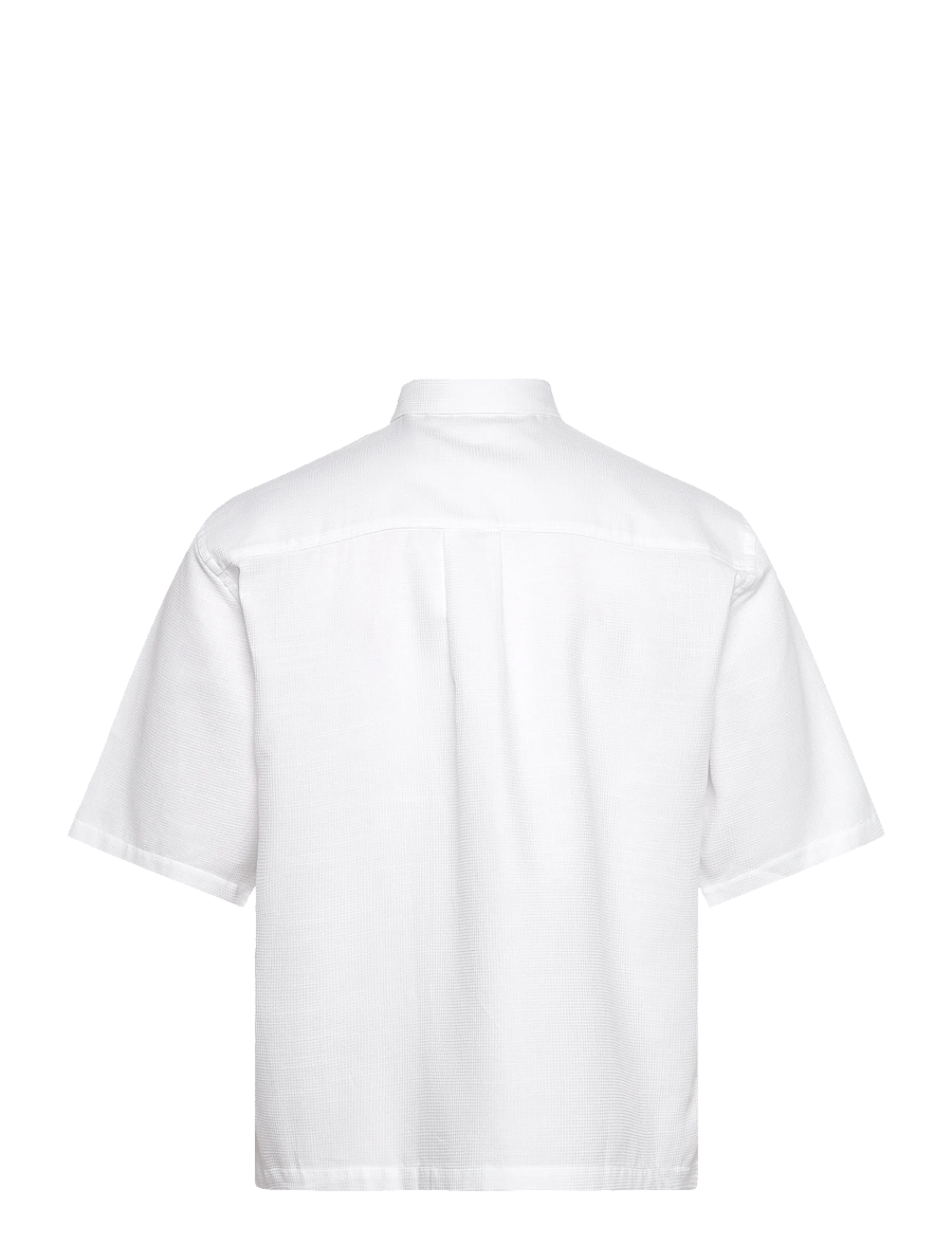 Lindbergh - Solid dobby cotton shirt S/S - short-sleeved shirts - white - 2