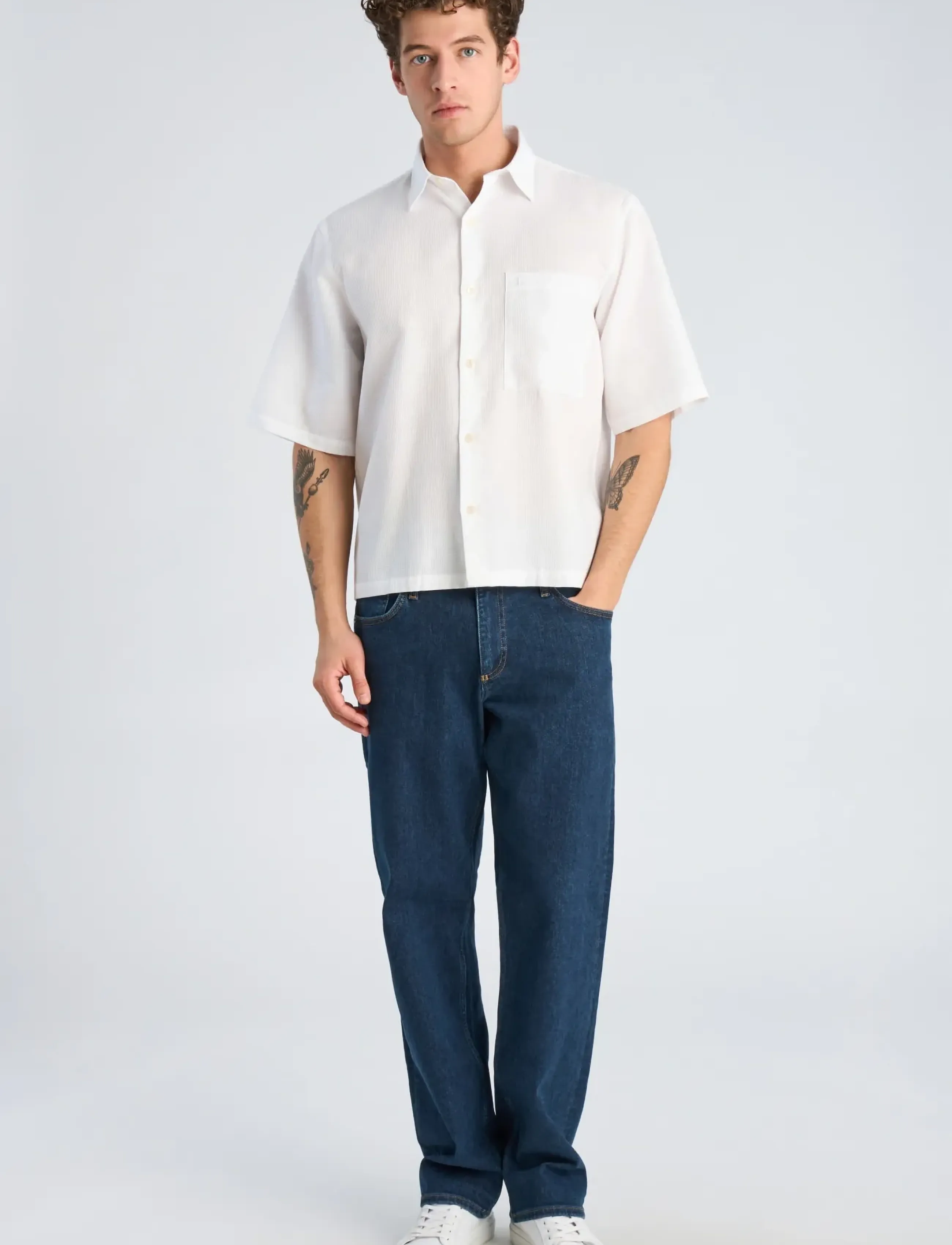 Lindbergh Solid dobby cotton shirt S/S - Lindbergh - WHITE / white