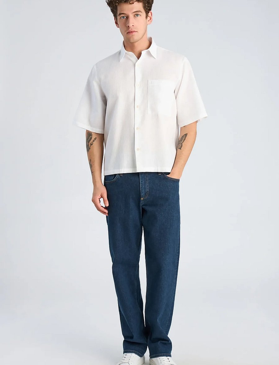 Lindbergh - Solid dobby cotton shirt S/S - short-sleeved shirts - white - 0