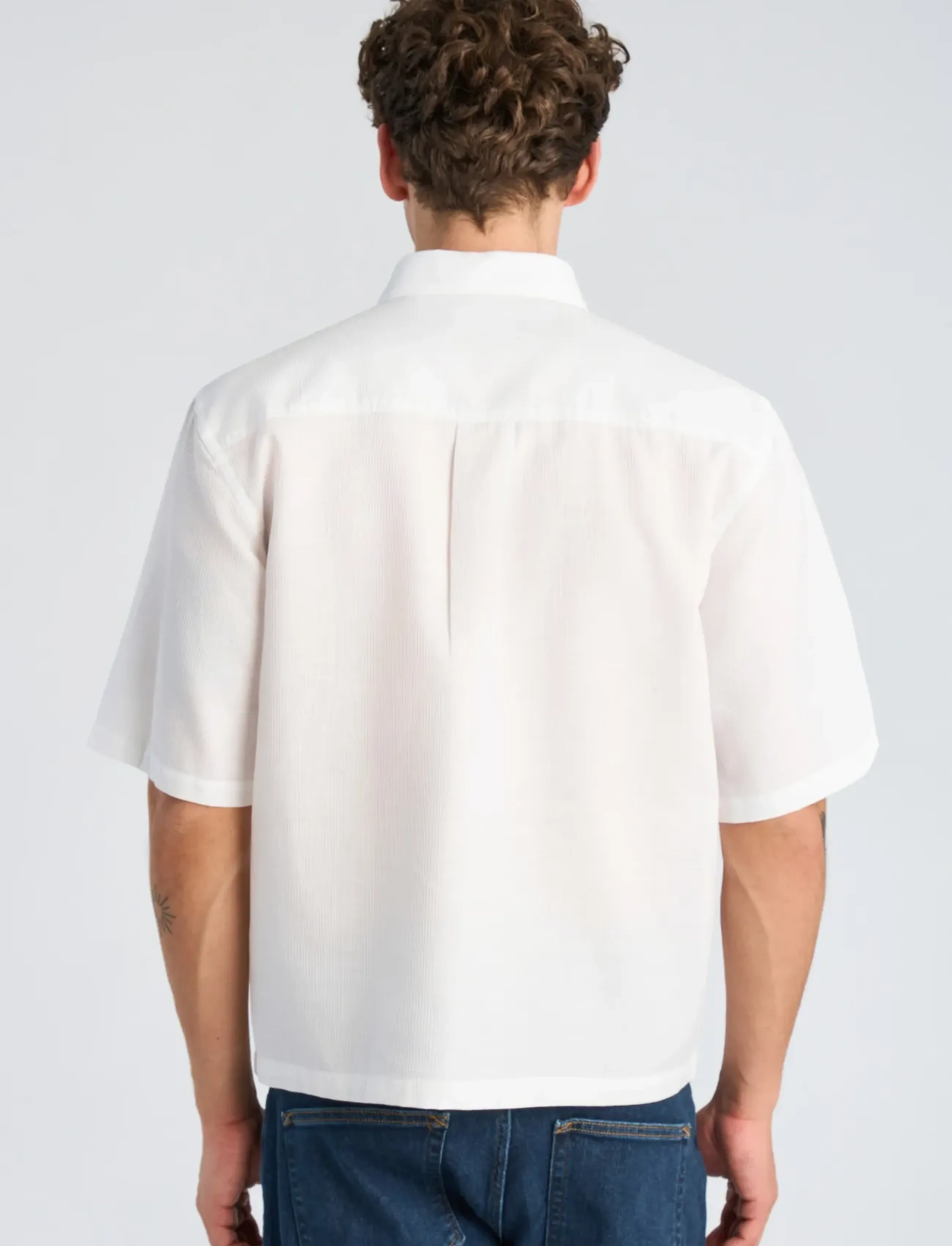 Lindbergh - Solid dobby cotton shirt S/S - kurzarmhemden - white - 4