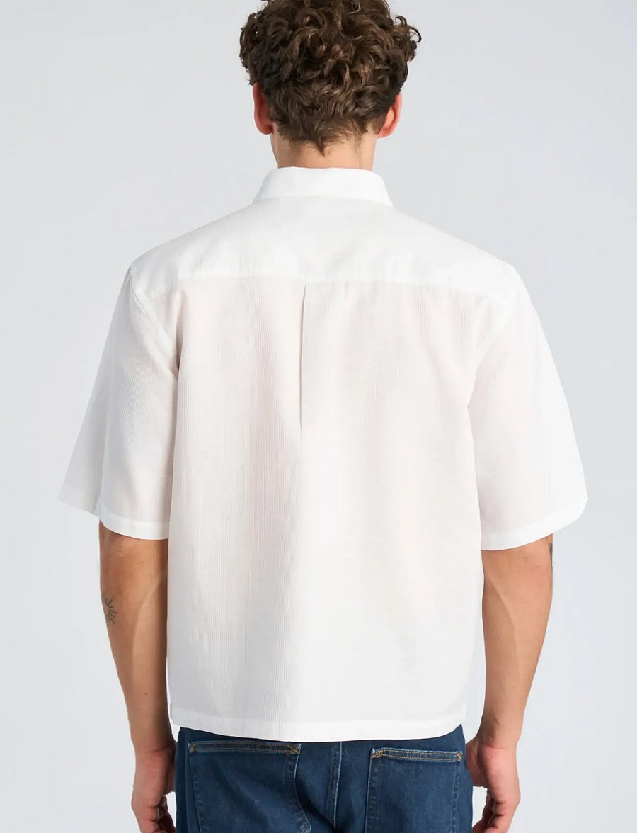 Lindbergh - Solid dobby cotton shirt S/S - short-sleeved shirts - white - 4