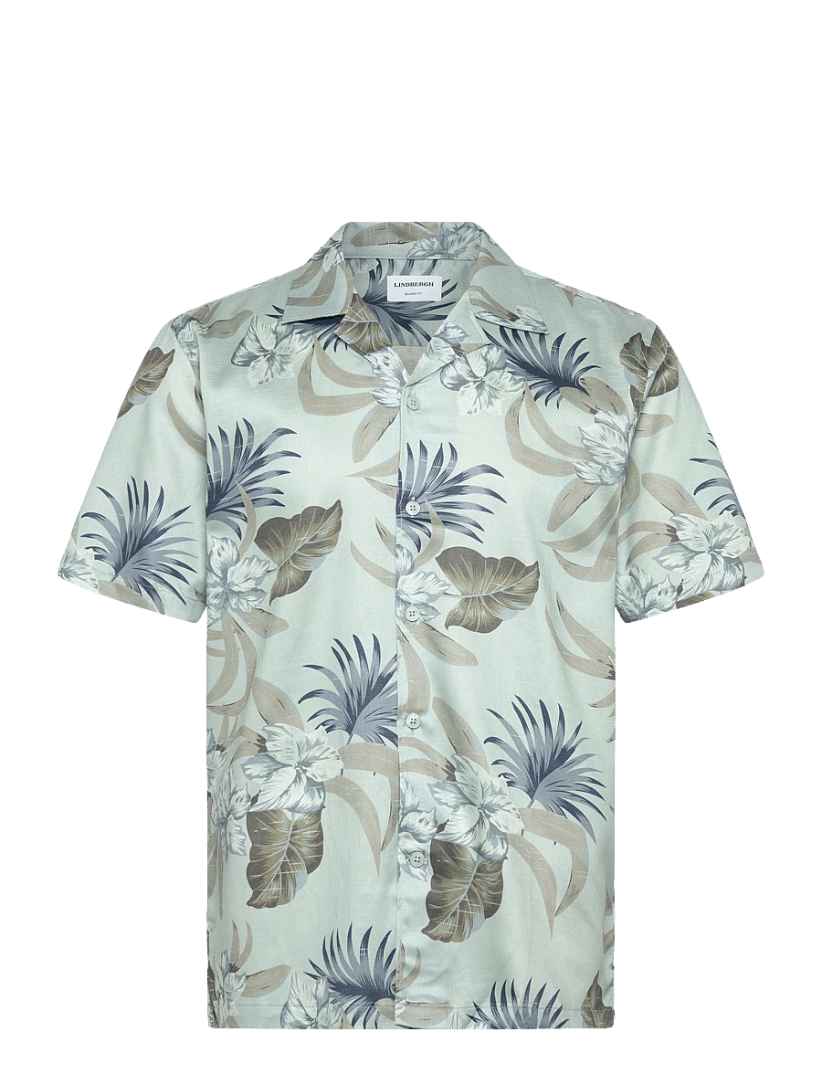 Lindbergh - AOP floral lyocell blend shirt S/S - koszule we wzory - dusty aqua - 1