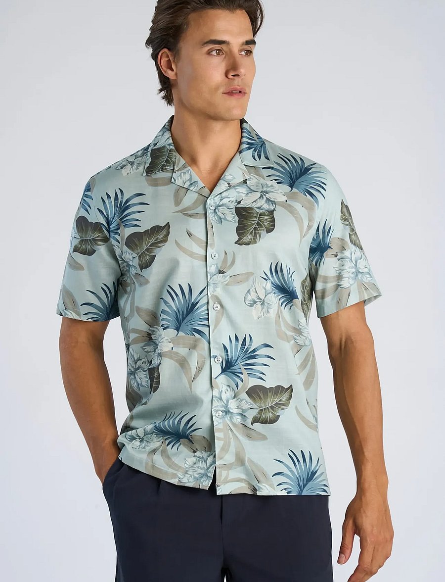 Lindbergh - AOP floral lyocell blend shirt S/S - koszule we wzory - dusty aqua - 3