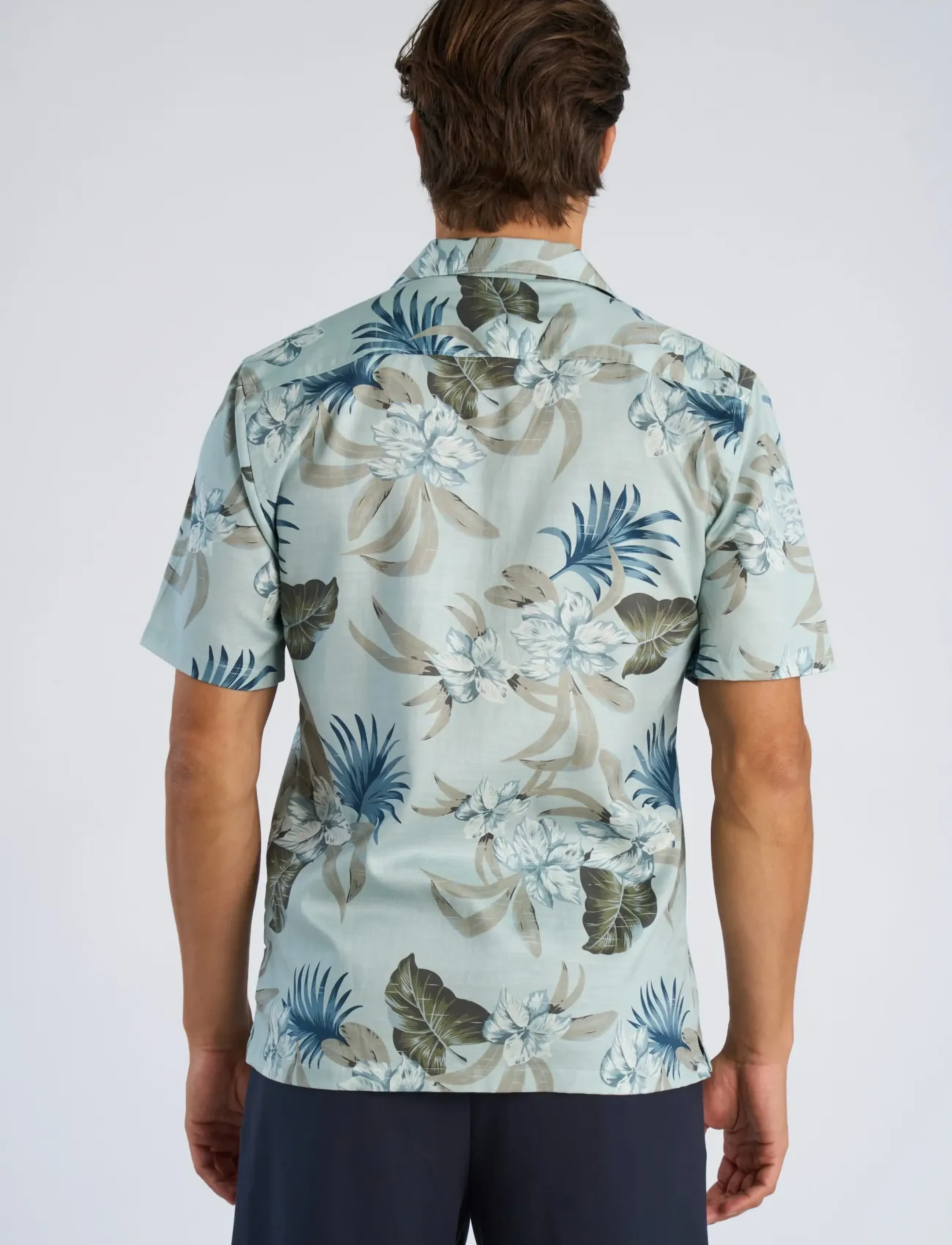 Lindbergh - AOP floral lyocell blend shirt S/S - mønstrede skjorter - dusty aqua - 4