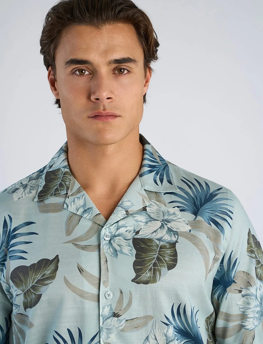 Lindbergh - AOP floral lyocell blend shirt S/S - koszule we wzory - dusty aqua - 5