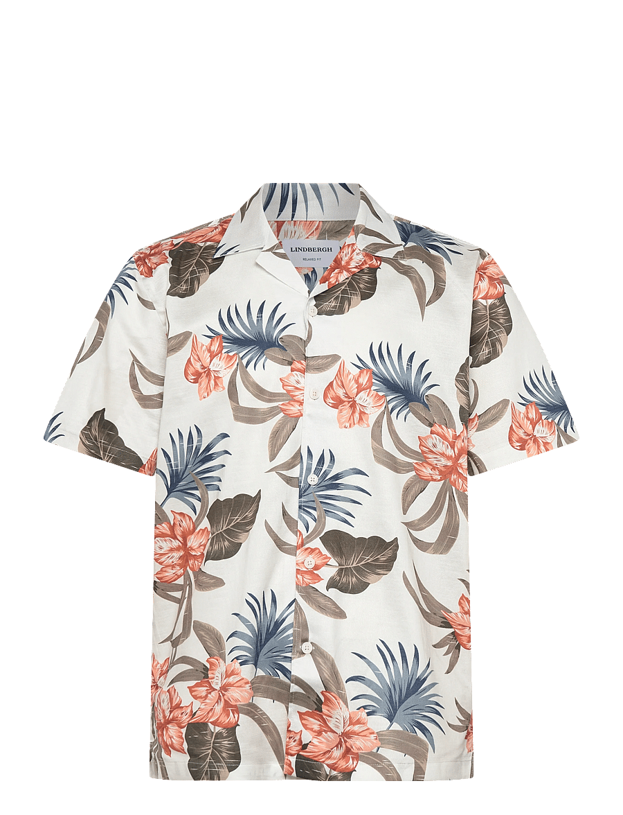 Lindbergh - AOP floral lyocell blend shirt S/S - mustriga särgid - soft coral - 1