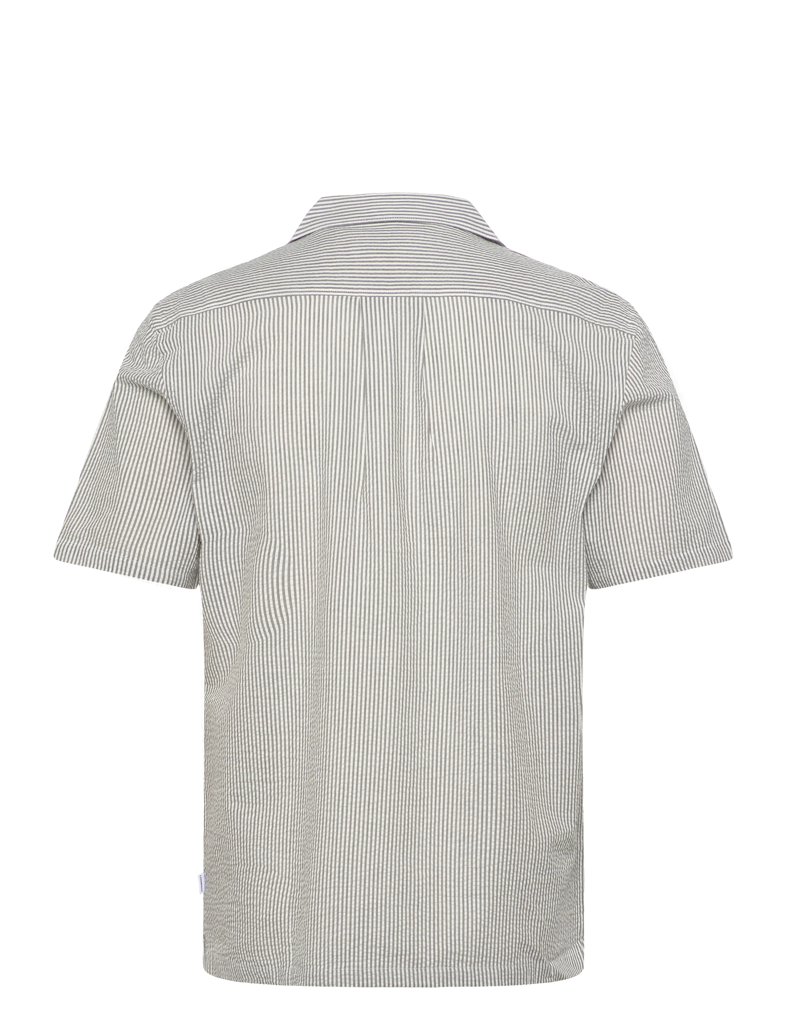 Lindbergh - Striped seersucker resort shirt S/S - stribede skjorter - dk army - 2