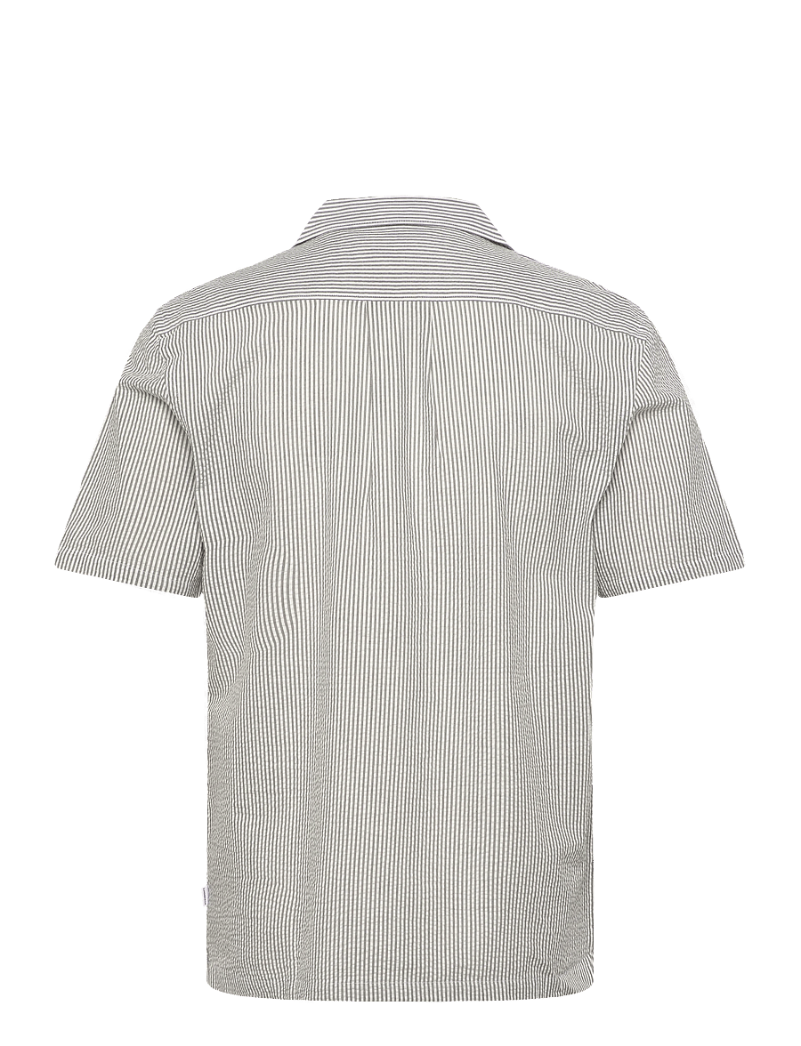 Lindbergh - Striped seersucker resort shirt S/S - stribede skjorter - dk army - 2