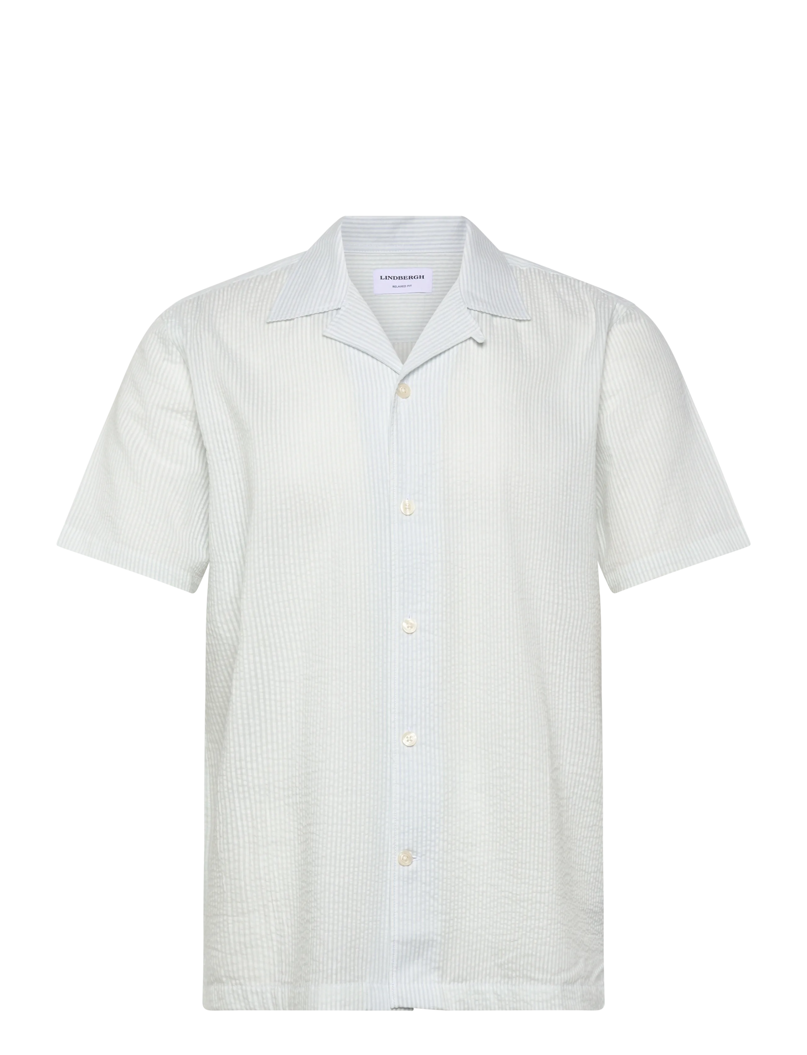 Lindbergh Striped seersucker resort shirt S/S - Vabaajasärgid - LT BLUE / multi