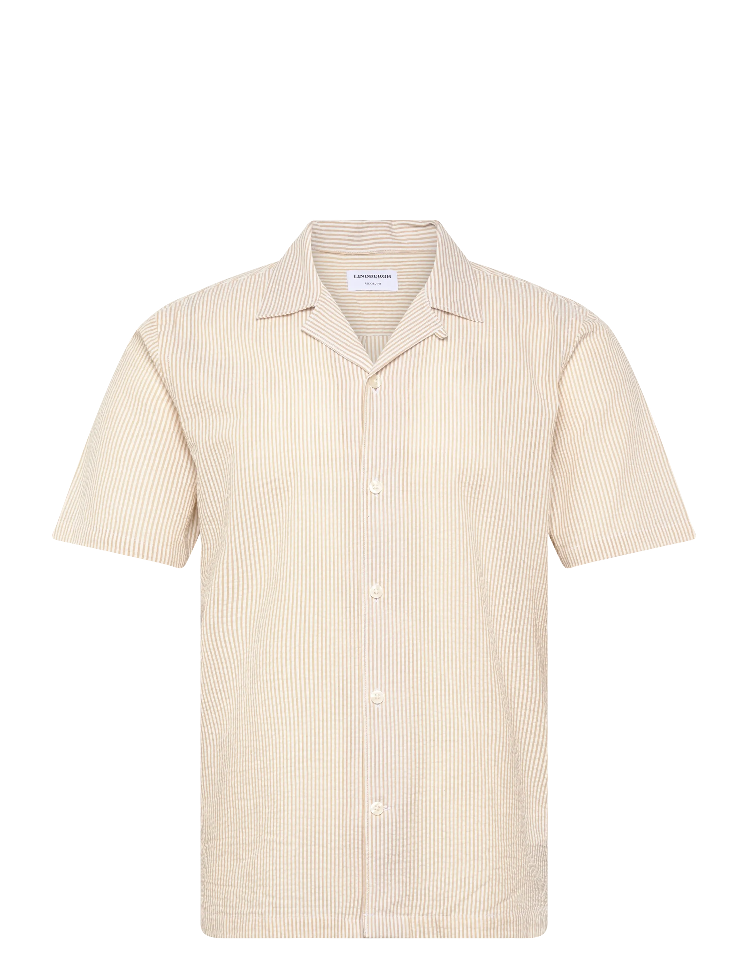 Lindbergh Striped seersucker resort shirt S/S - Vabaajasärgid - SAND / multi