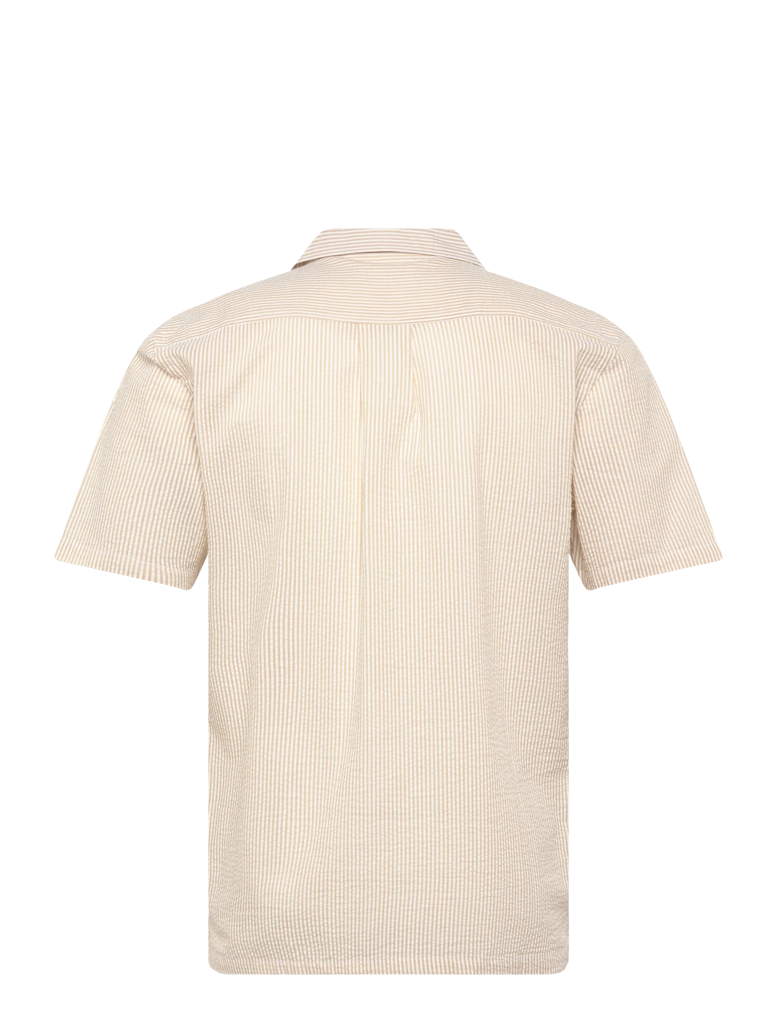 Lindbergh - Striped seersucker resort shirt S/S - stribede skjorter - sand - 2