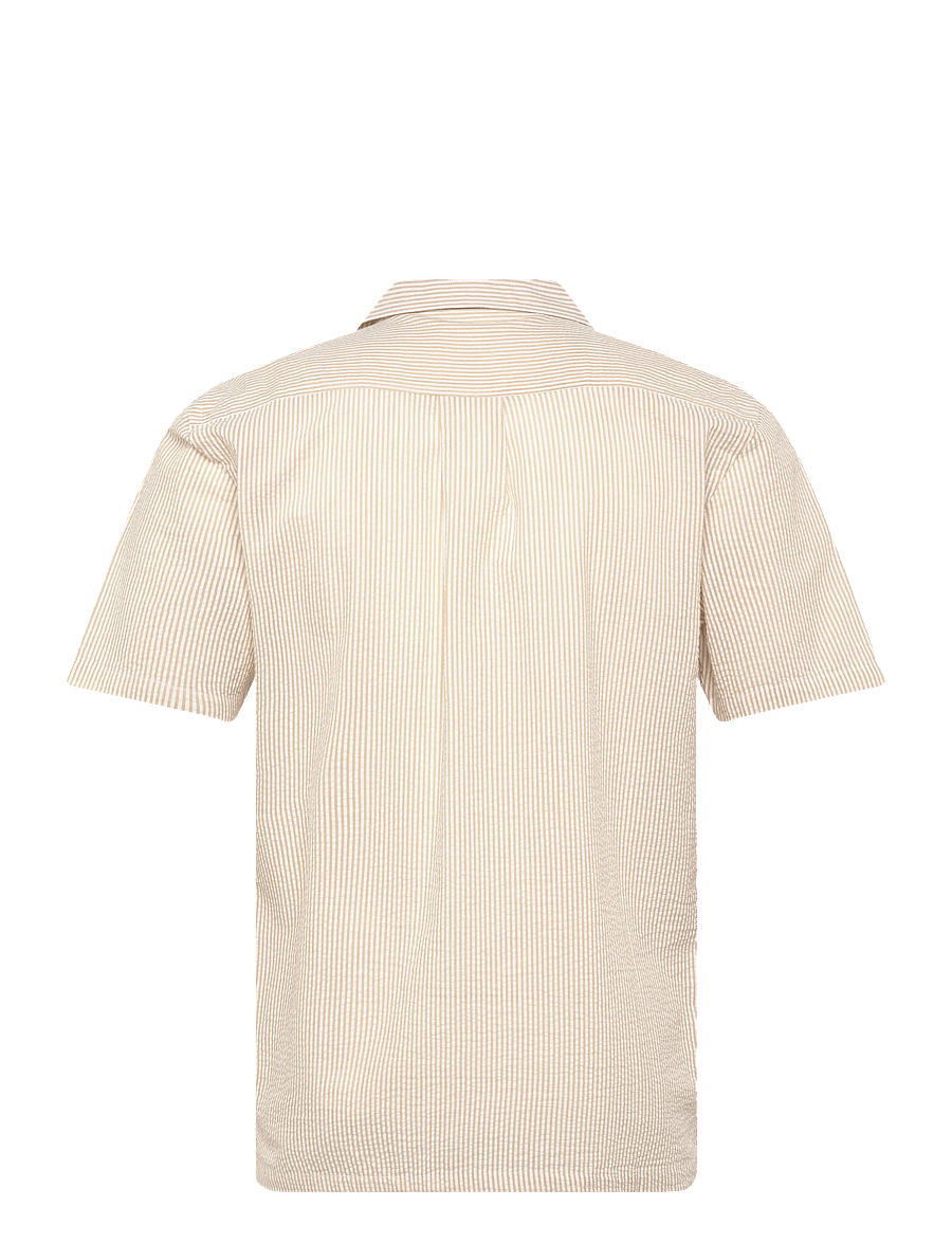 Lindbergh - Striped seersucker resort shirt S/S - stribede skjorter - sand - 2