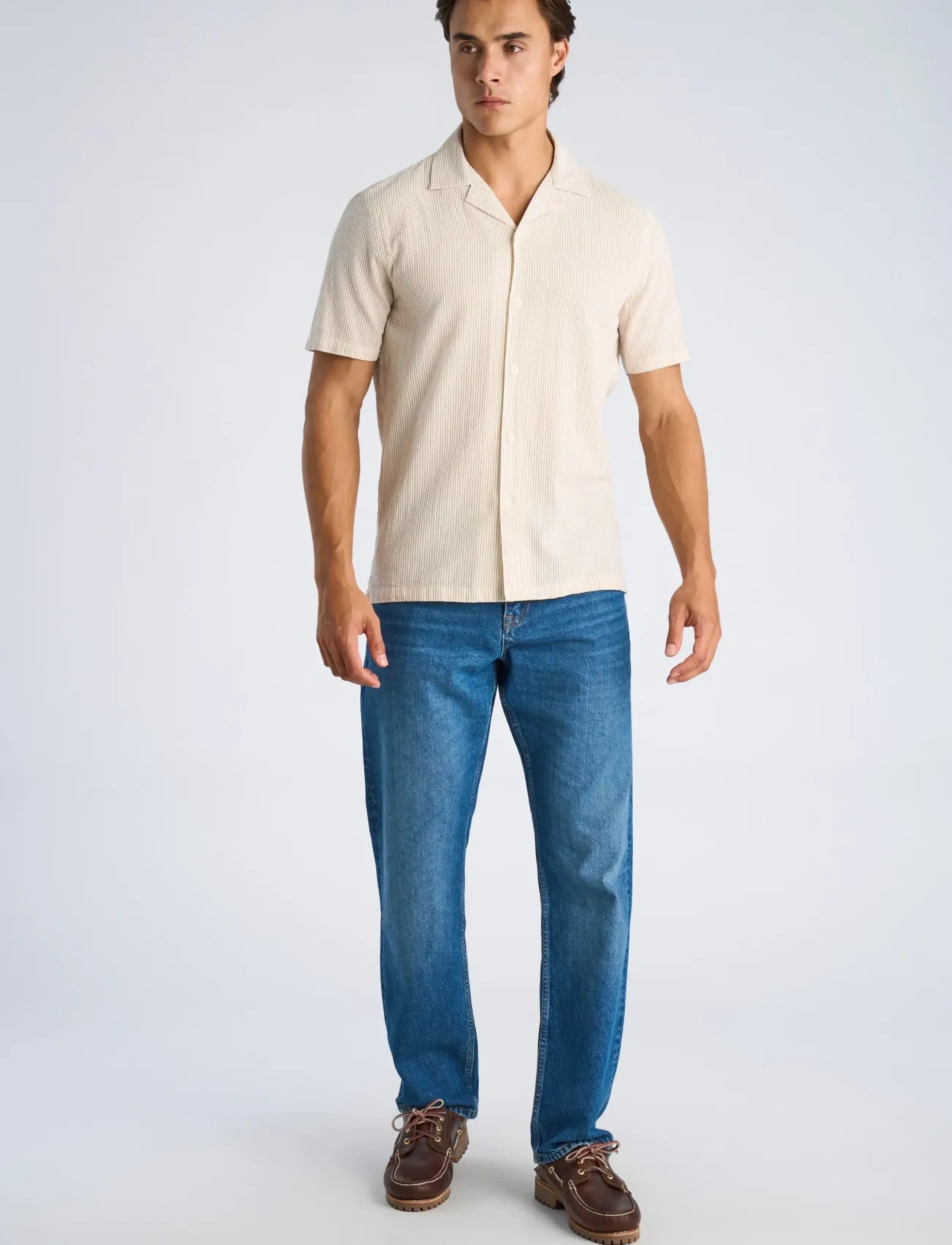Lindbergh Striped Seersucker Resort Shirt S/S, M, Shirts, Mehrfarbig/gemustert - Casual Männerswear