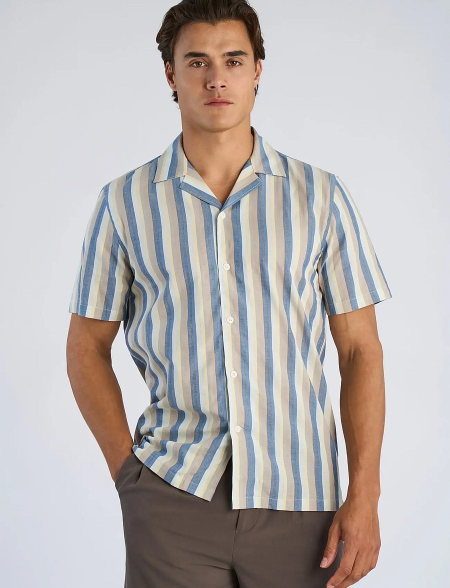 Lindbergh - Multi striped shirt S/S - stribede skjorter - dusty blue - 3