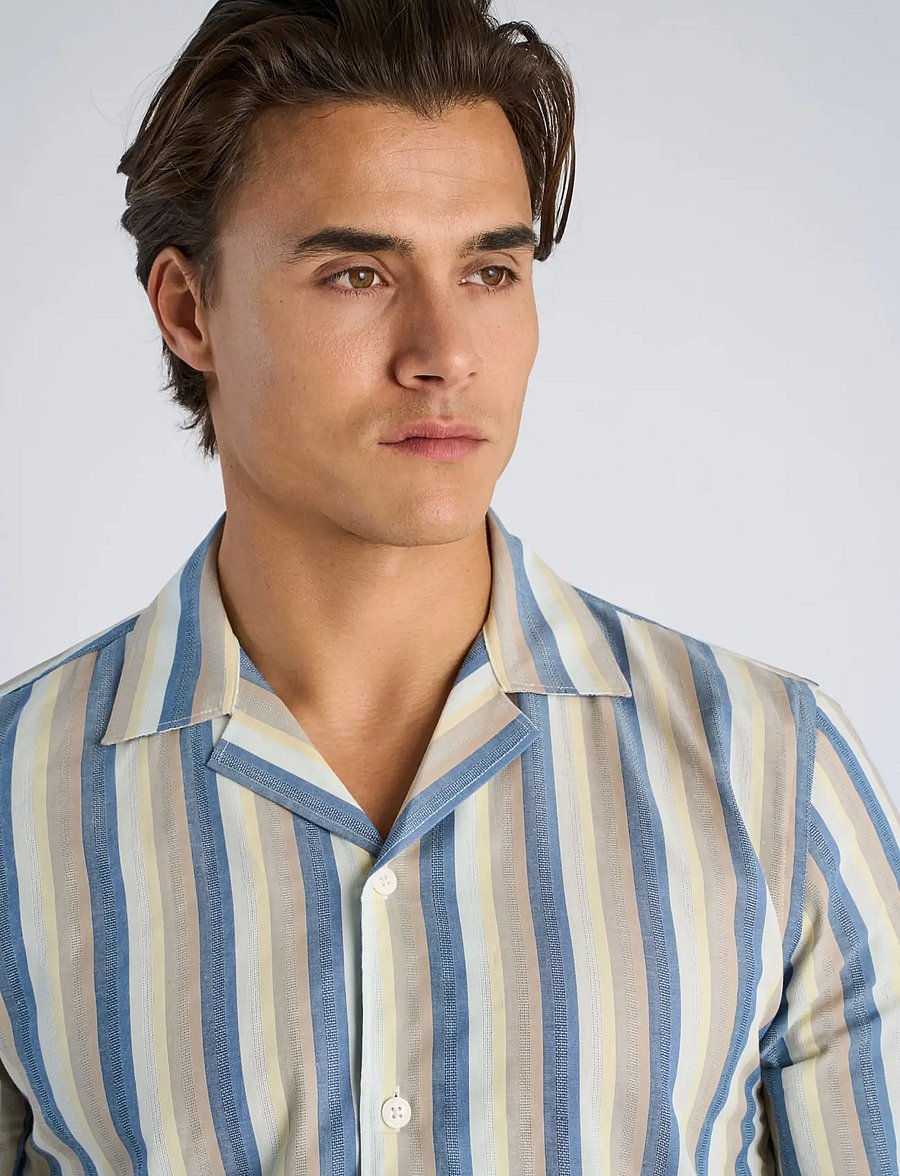 Lindbergh - Multi striped shirt S/S - stribede skjorter - dusty blue - 5