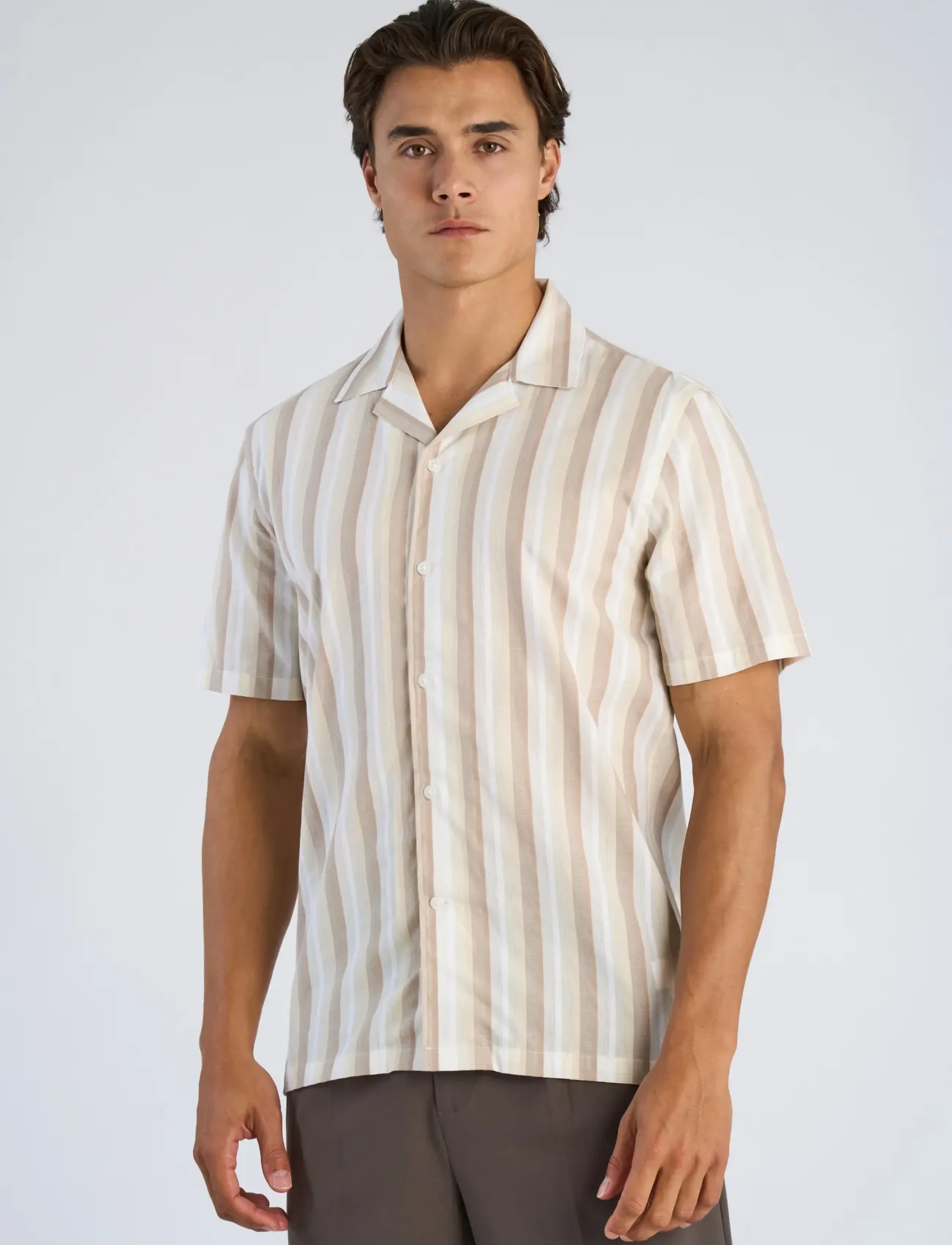 Lindbergh - Multi striped shirt S/S - randiga skjortor - lt stone - 3