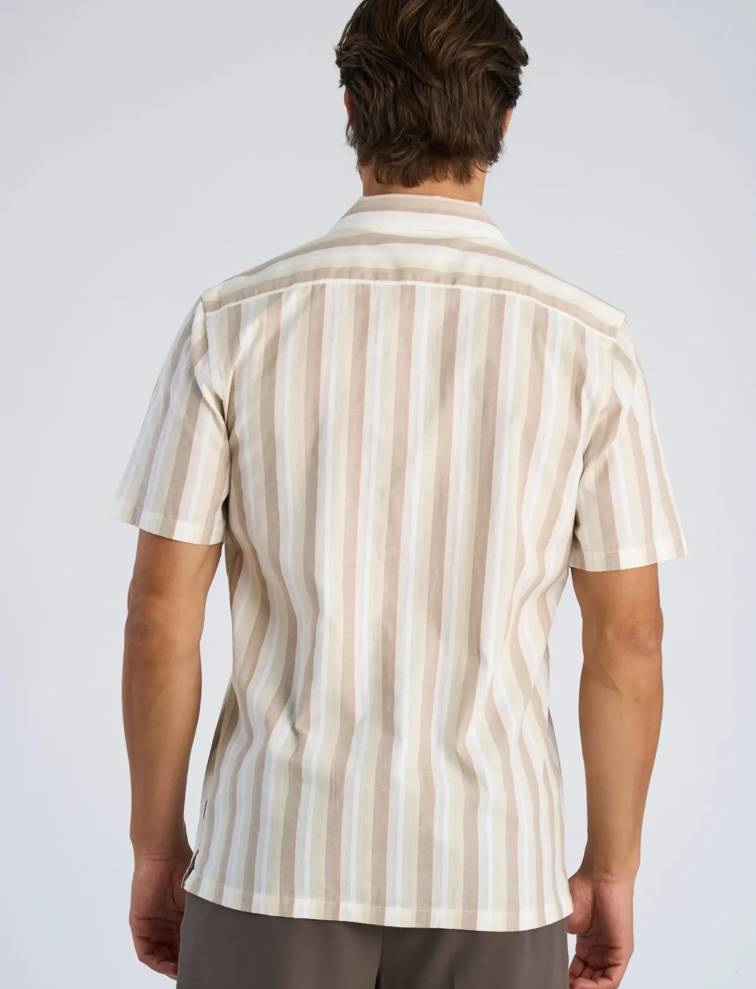 Lindbergh - Multi striped shirt S/S - randiga skjortor - lt stone - 4