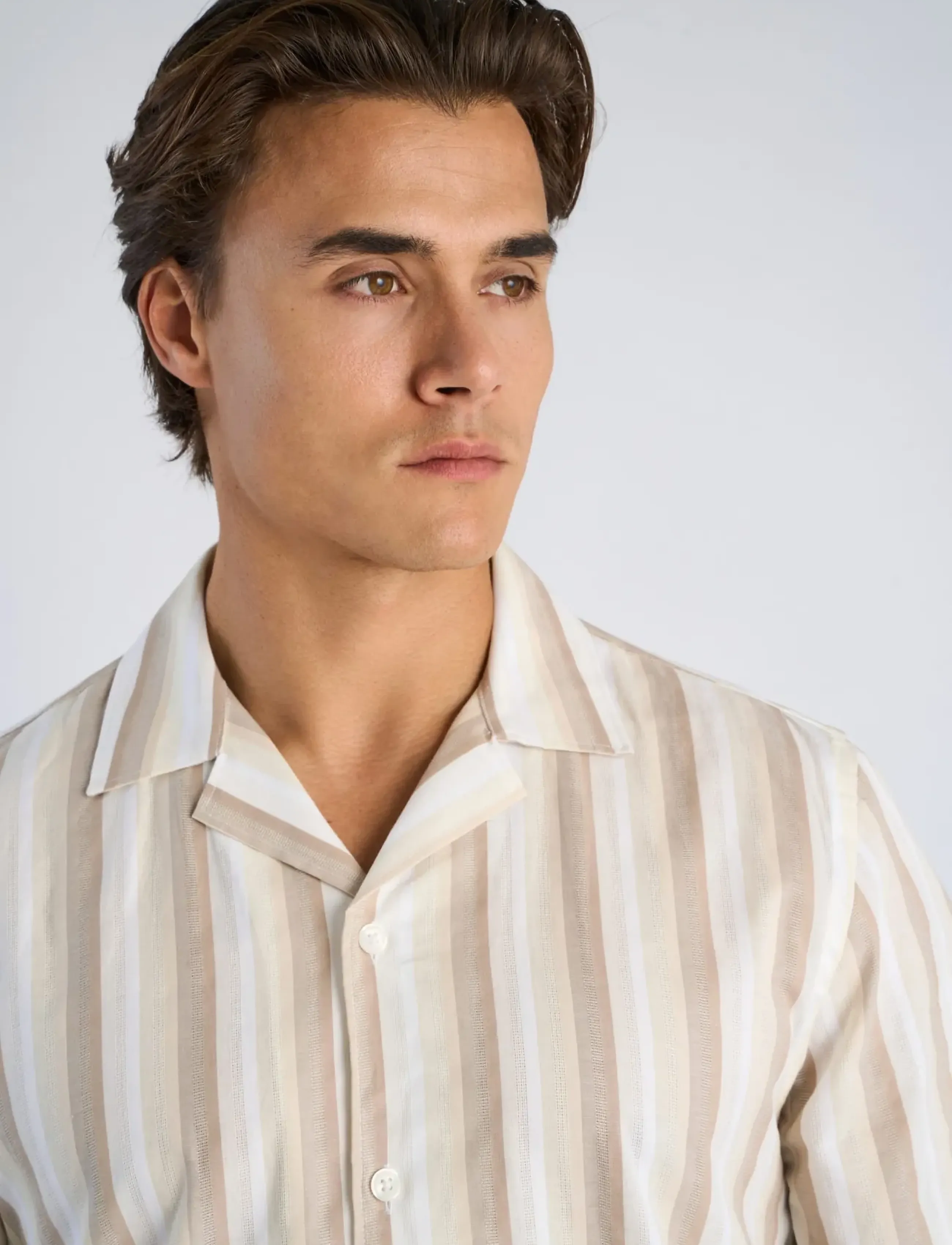 Lindbergh - Multi striped shirt S/S - randiga skjortor - lt stone - 5